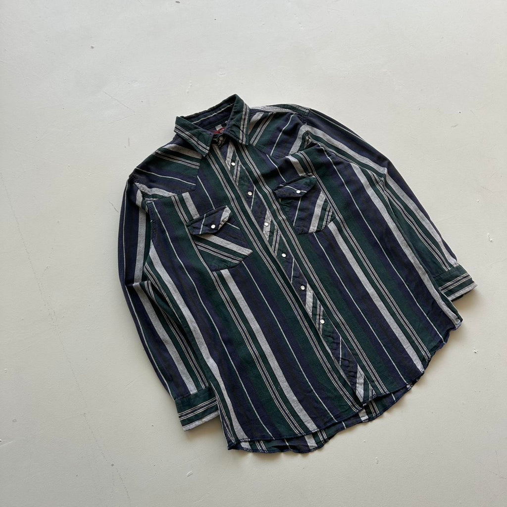 Navy Blue and Green Vintage Western Wrangler Shirt - XL