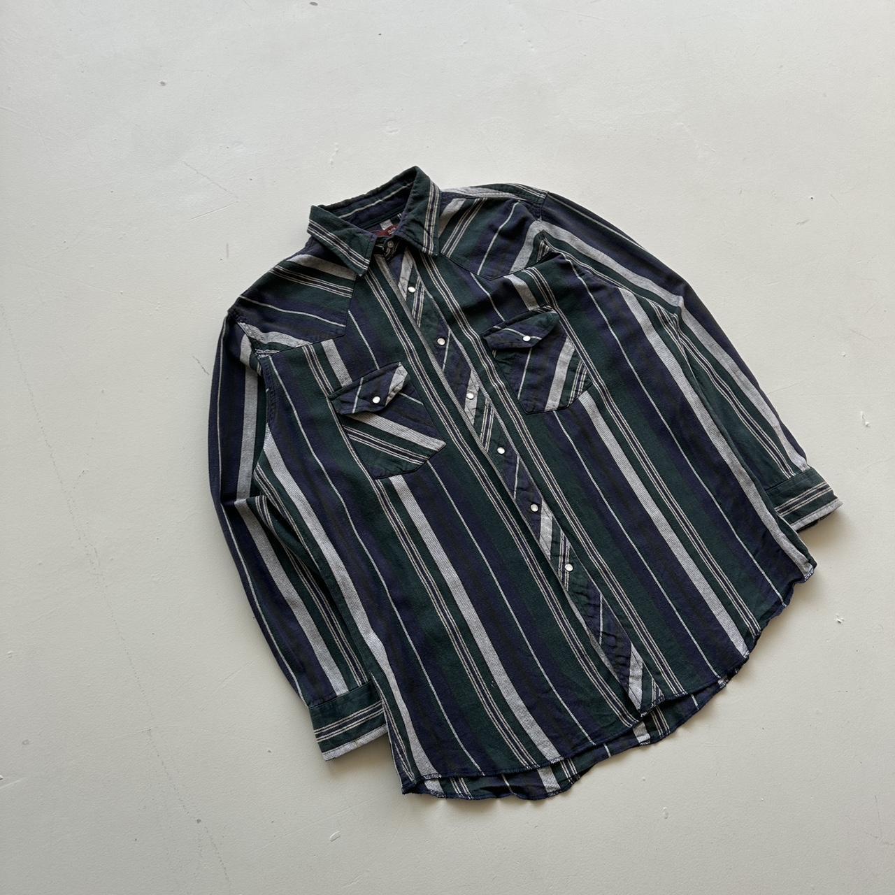 Navy Blue and Green Vintage Western Wrangler Shirt - XL