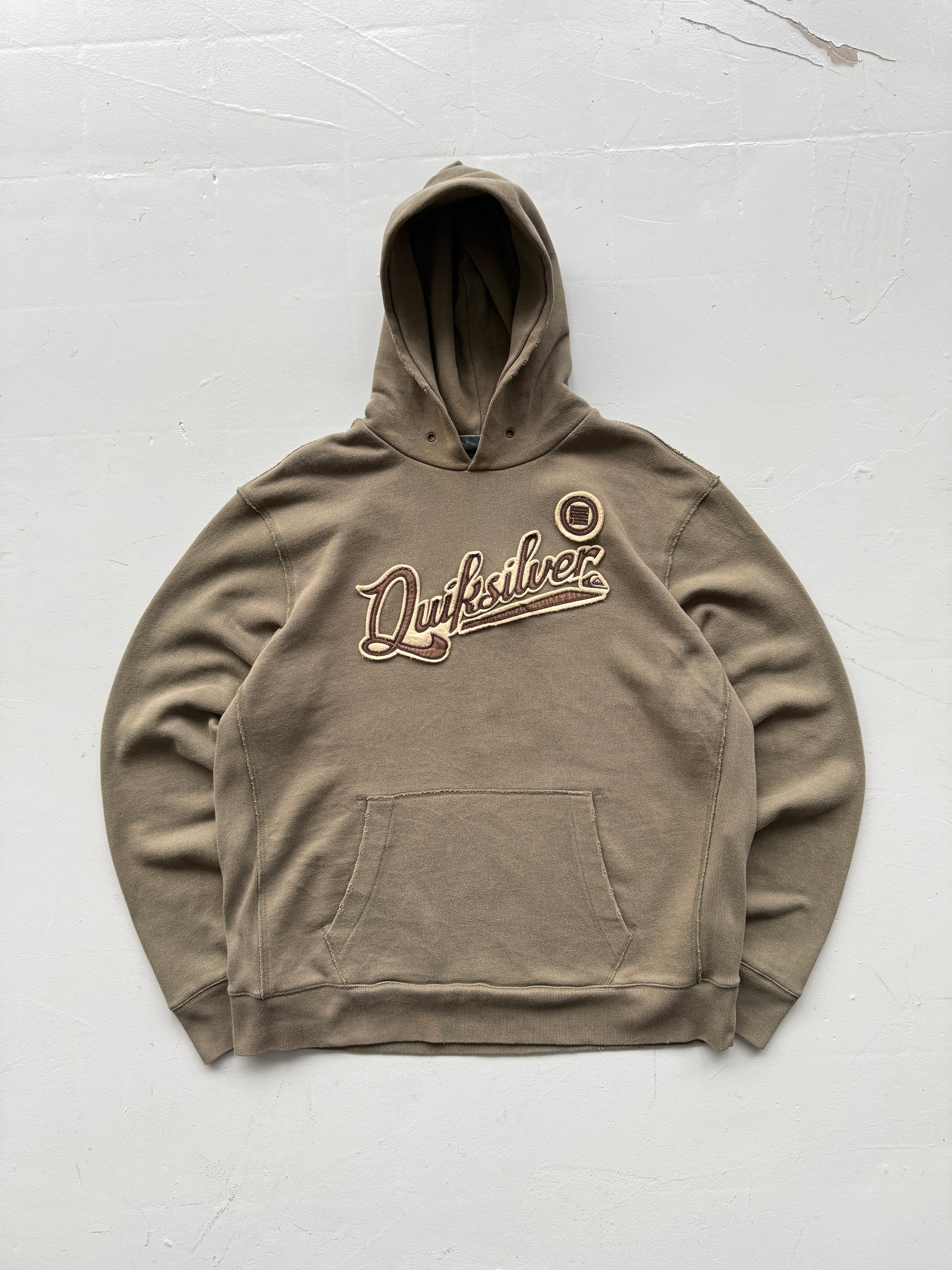 Faded Brown Quiksilver 00's Vintage Y2K Surfer Graphic Hoodie - XXL