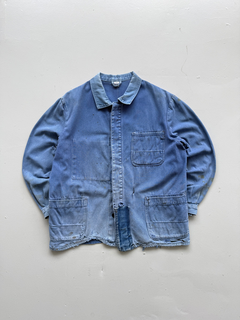 Thrashed Blue French Vintage Workwear Chore Jacket CH372 - Large