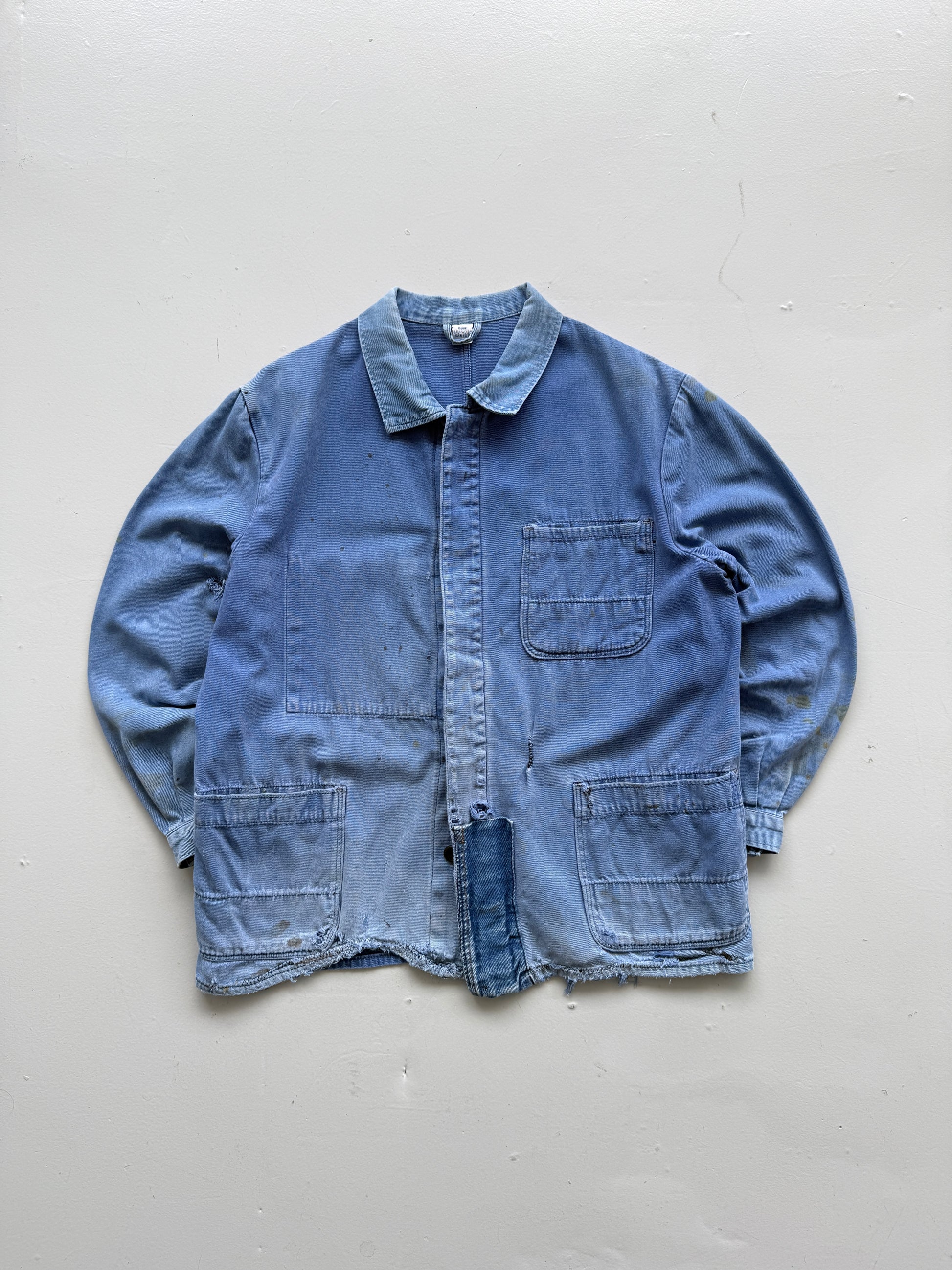 Thrashed Blue French Vintage Workwear Chore Jacket CH372 - Large