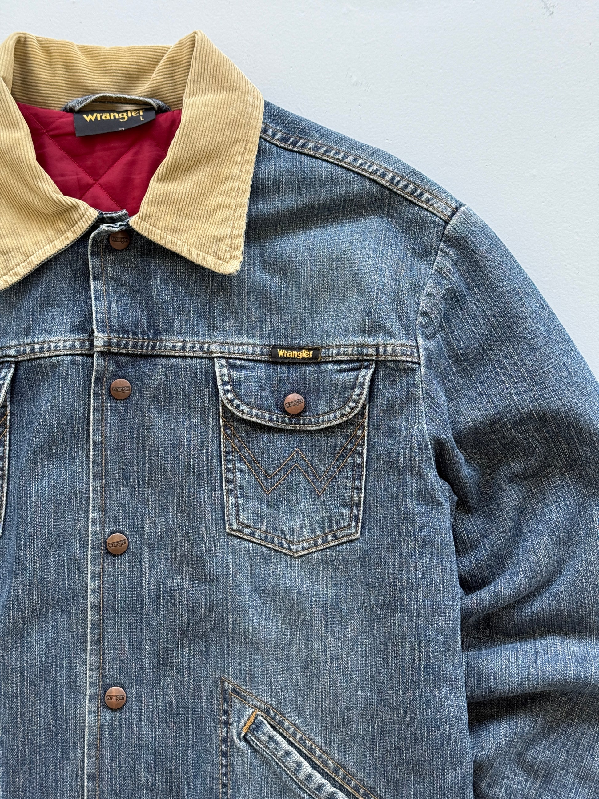 Wrangler Quilted Lined Corduroy Collar 90's Vintage Denim Jacket - Large