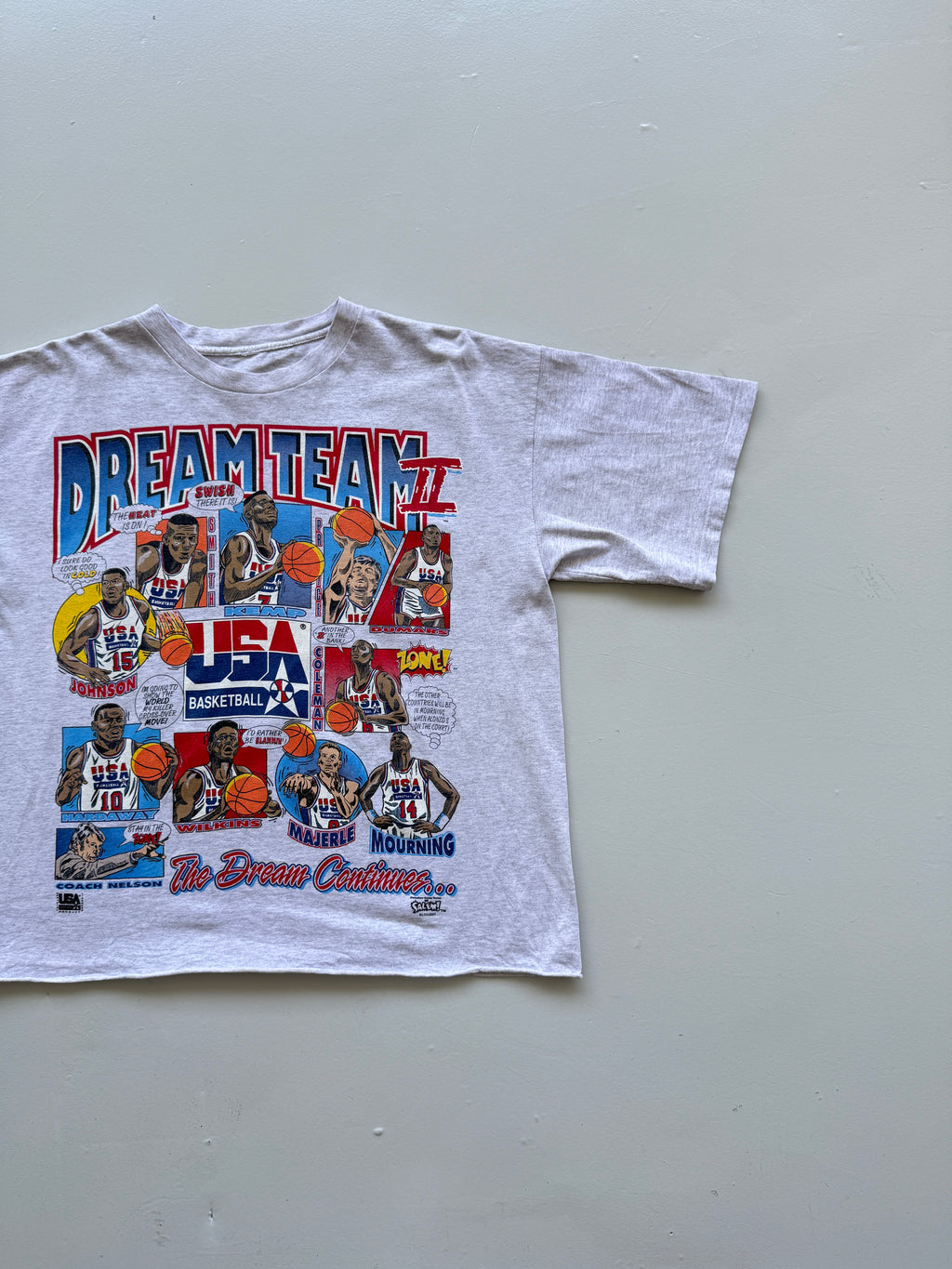 Grey Dream Team USA Basketball 90's Vintage Single Stitch T-Shirt - Cropped XL