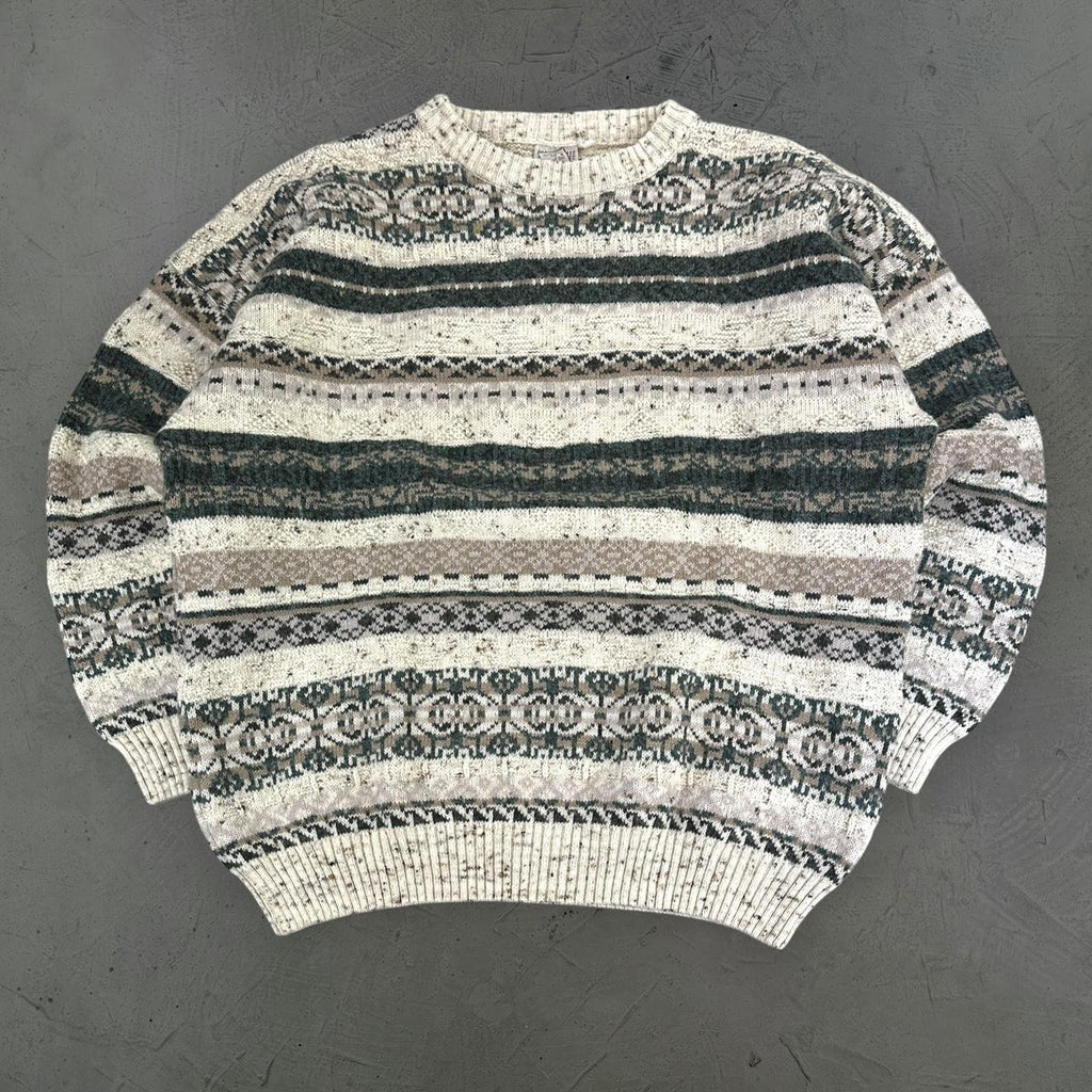 Cream / Grey 90's Woollen Knitted Sweatshirt - XL