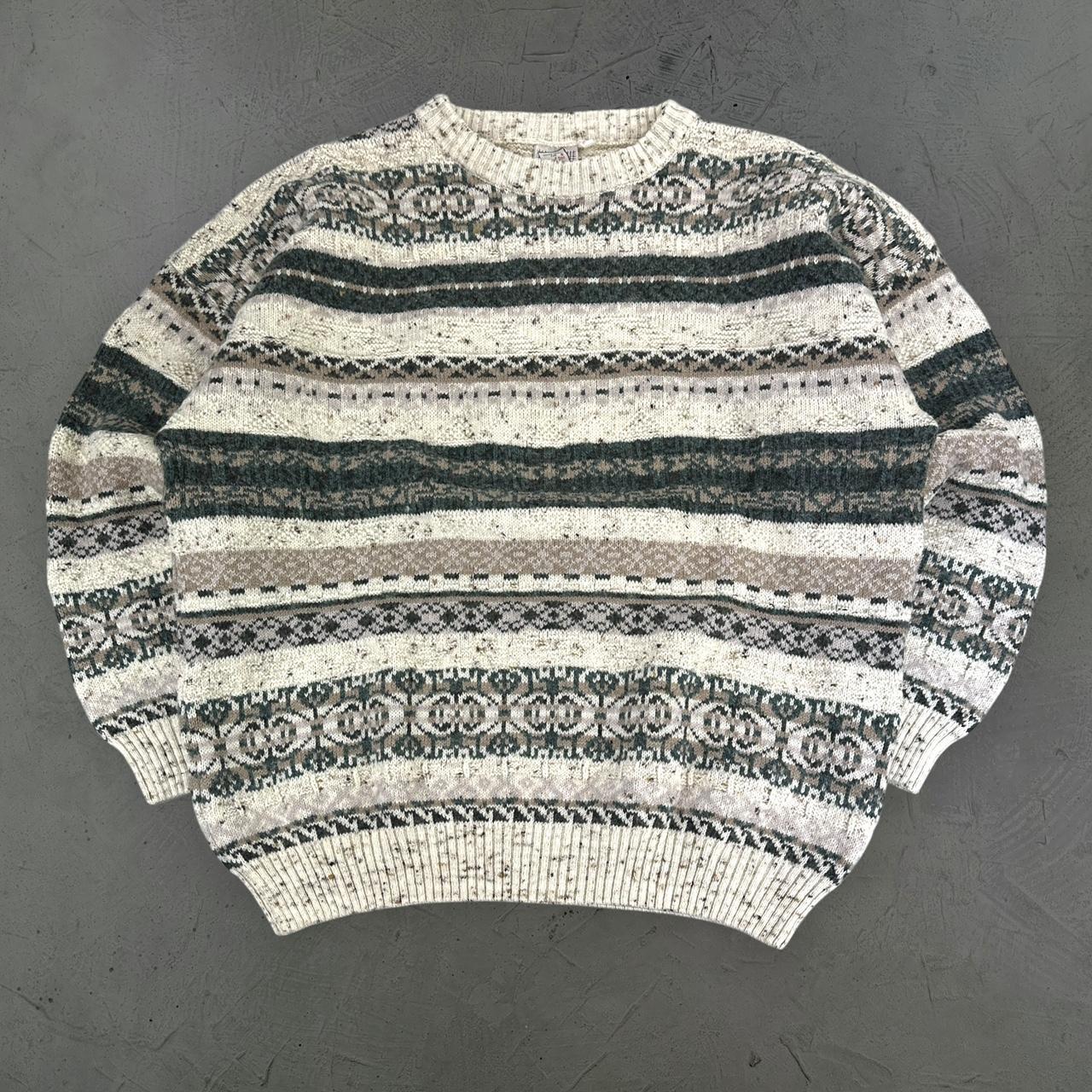 Cream / Grey 90's Woollen Knitted Sweatshirt - XL