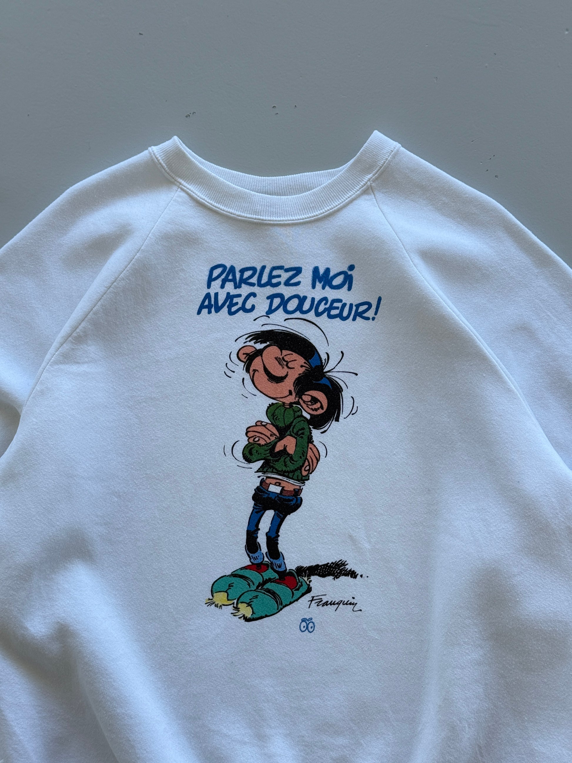 White Gaston Lagaffe 90's Vintage French Cartoon Sweatshirt - XL
