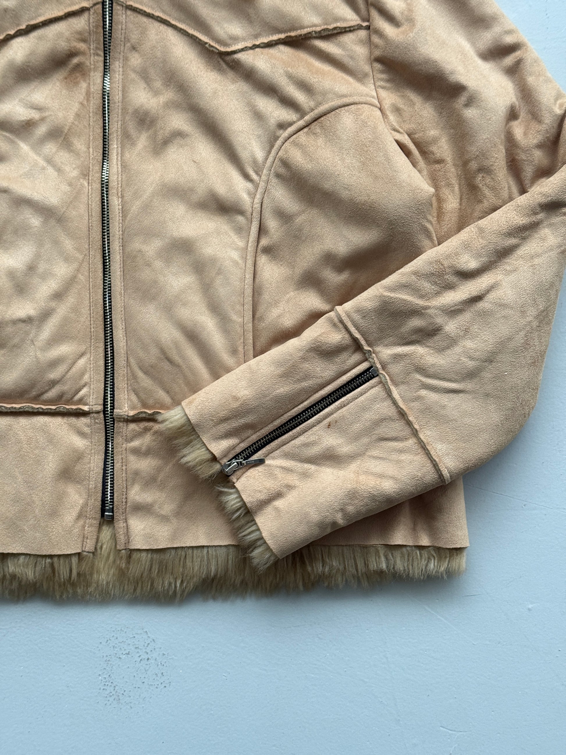 Beige Nils 00's Vintage Y2K Fur Affect Lined Jacket- Large