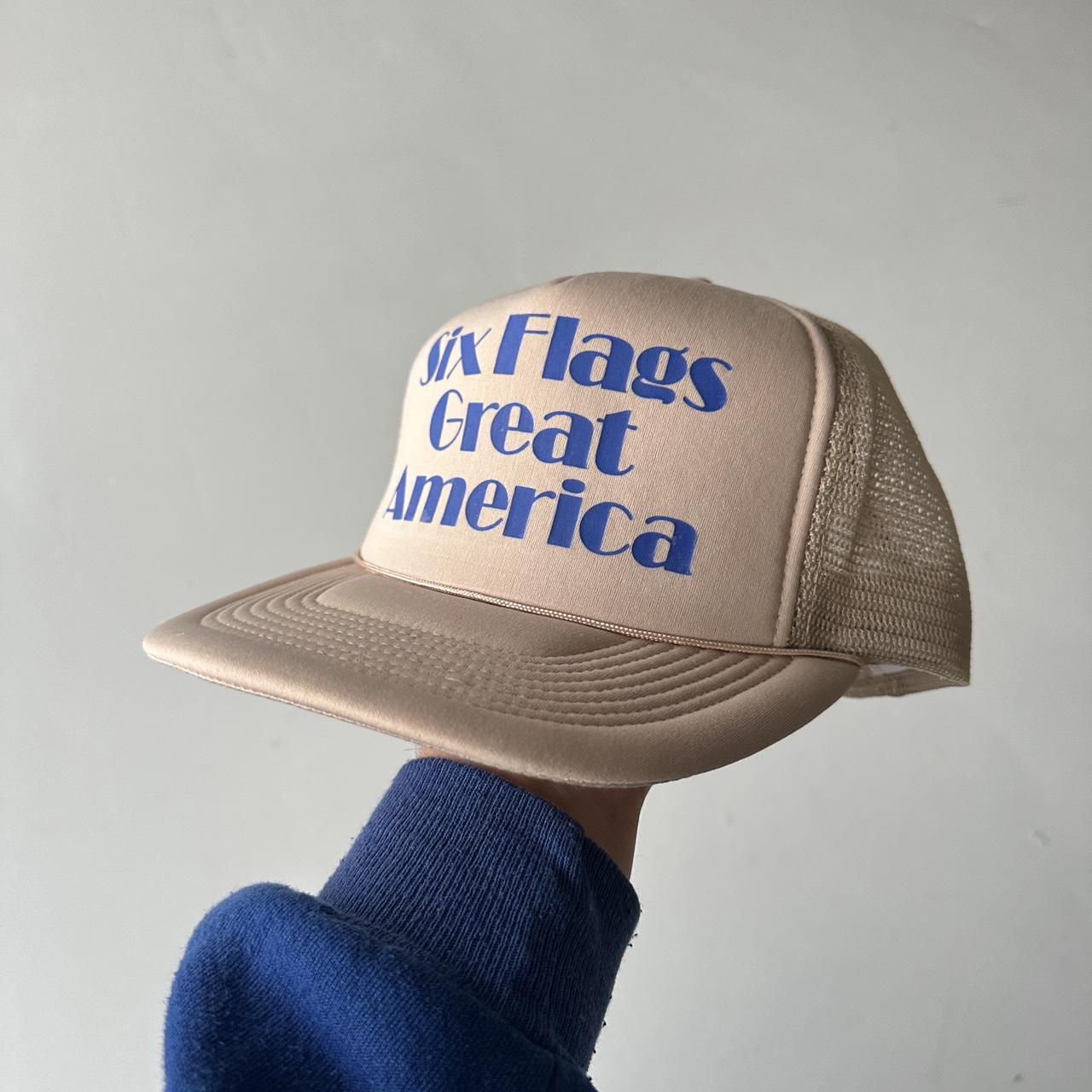 Cream Six Flags Vintage Foam and Mesh SnapBack Trucker Cap
