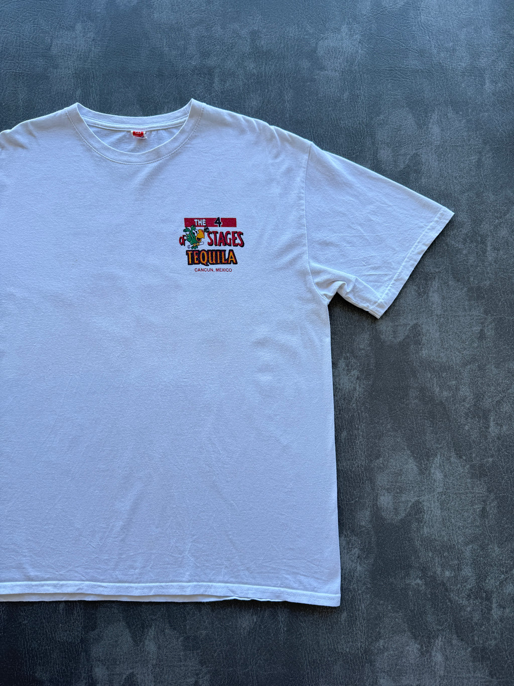 White Four Stages of Tequila Cancun Mexico 90's Vintage Graphic T-Shirt - Large