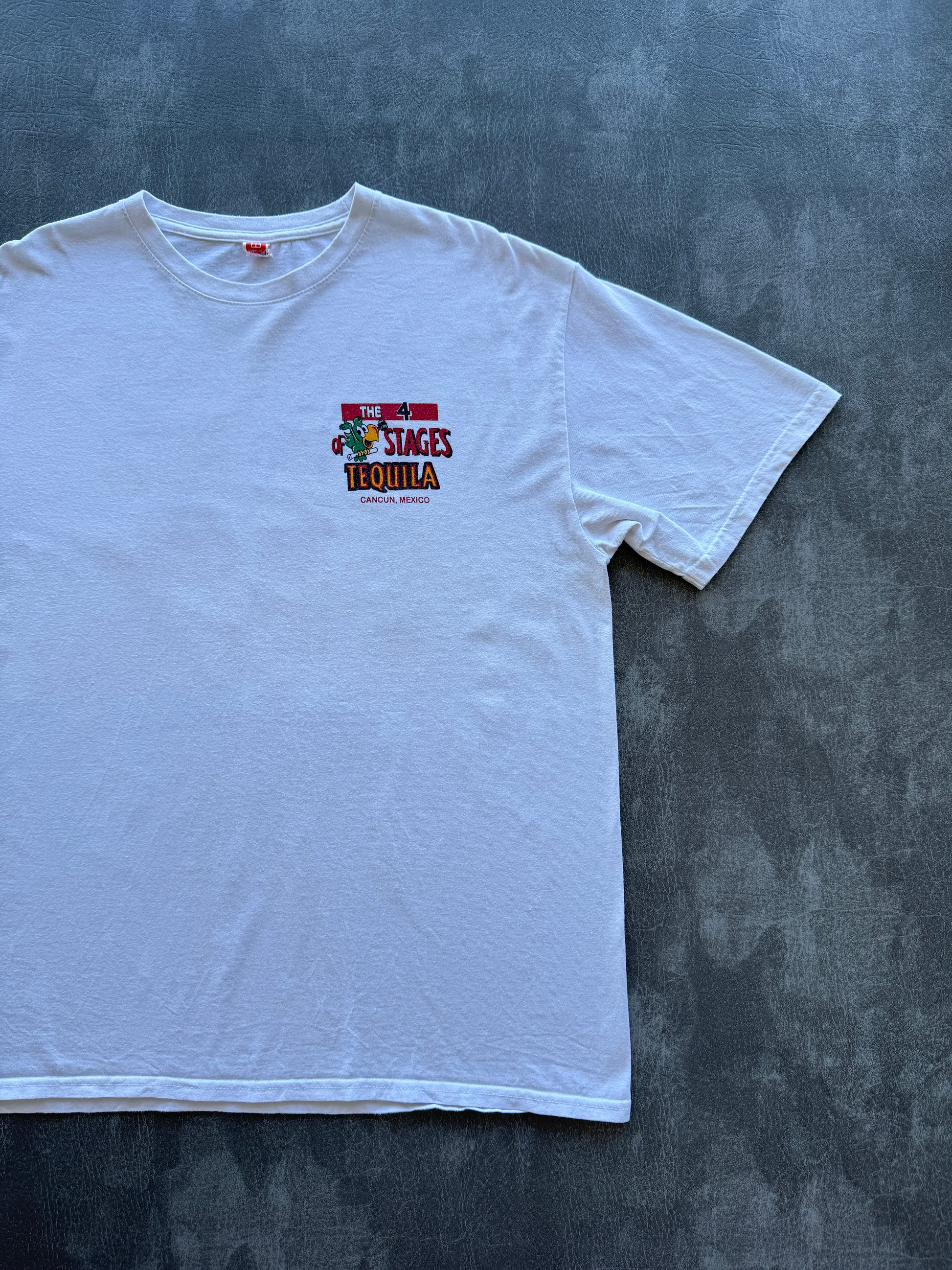 White Four Stages of Tequila Cancun Mexico 90's Vintage Graphic T-Shirt - Large