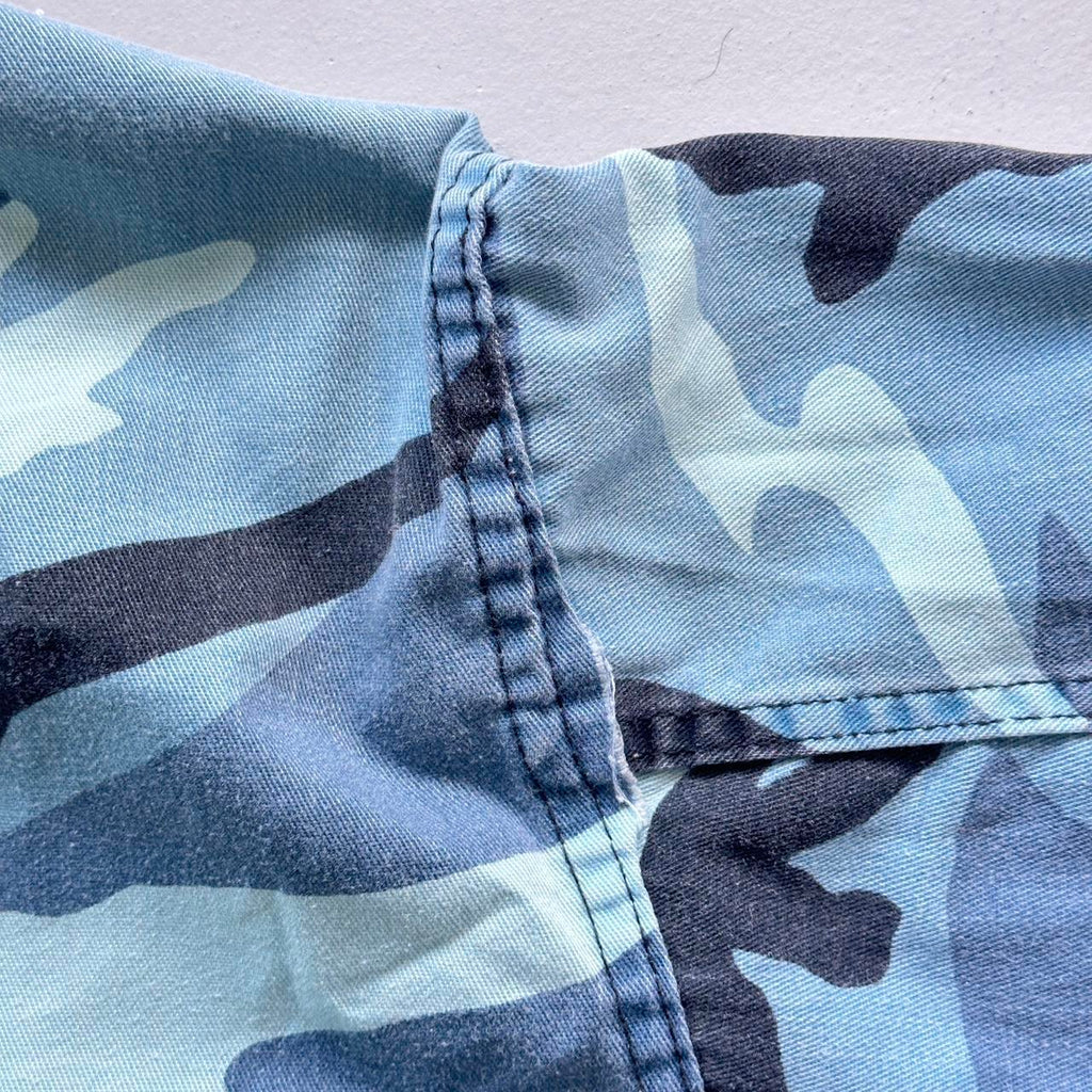 Blue Camouflage 90s Button-Up Military Long Sleeve Over-shirt - Small