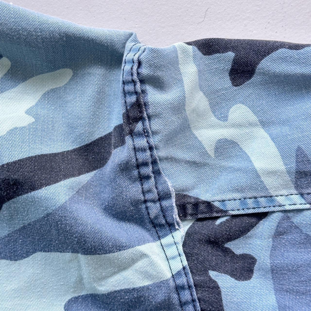 Blue Camouflage 90s Button-Up Military Long Sleeve Over-shirt - Small