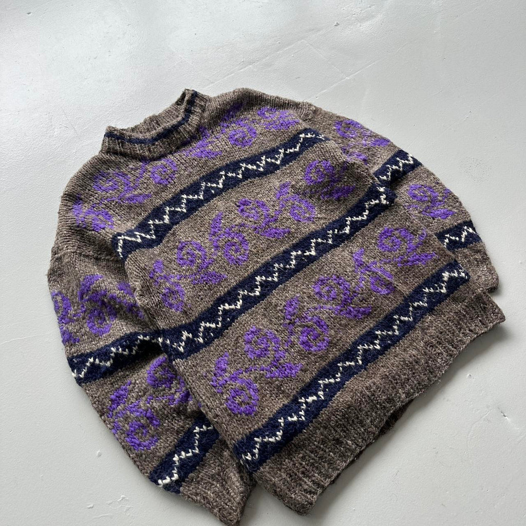 Grey Ecuadorian 80s Chunky Knit Jumper - Large