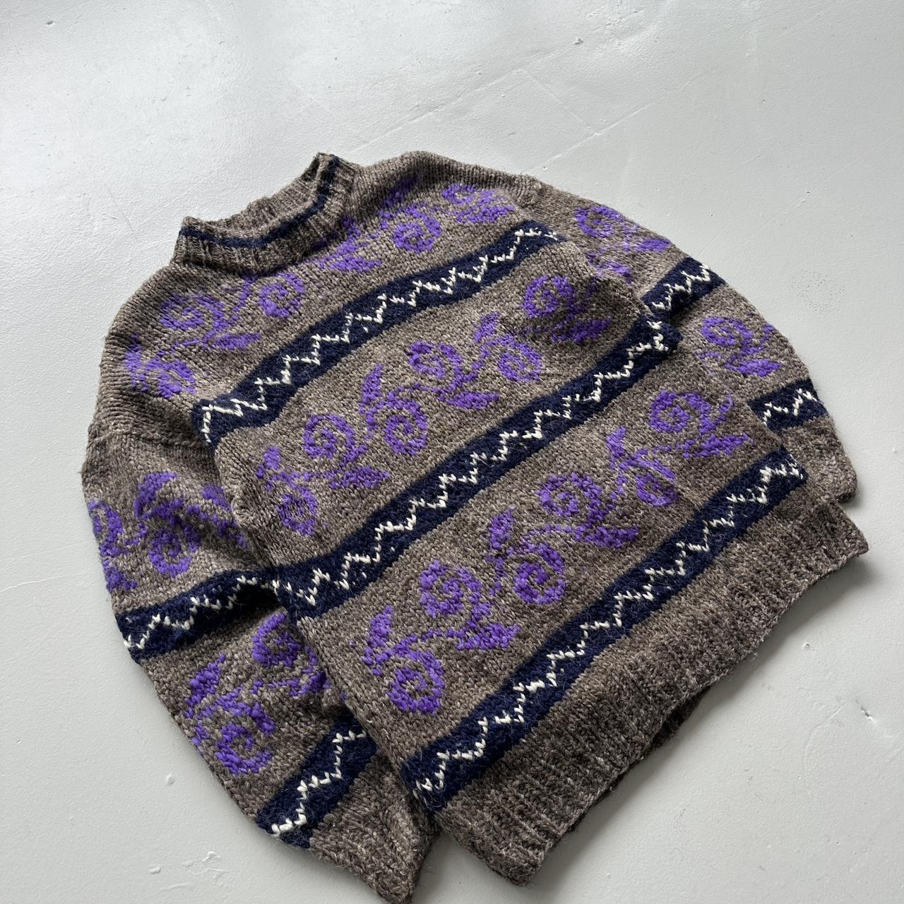 Grey Ecuadorian 80s Chunky Knit Jumper - Large
