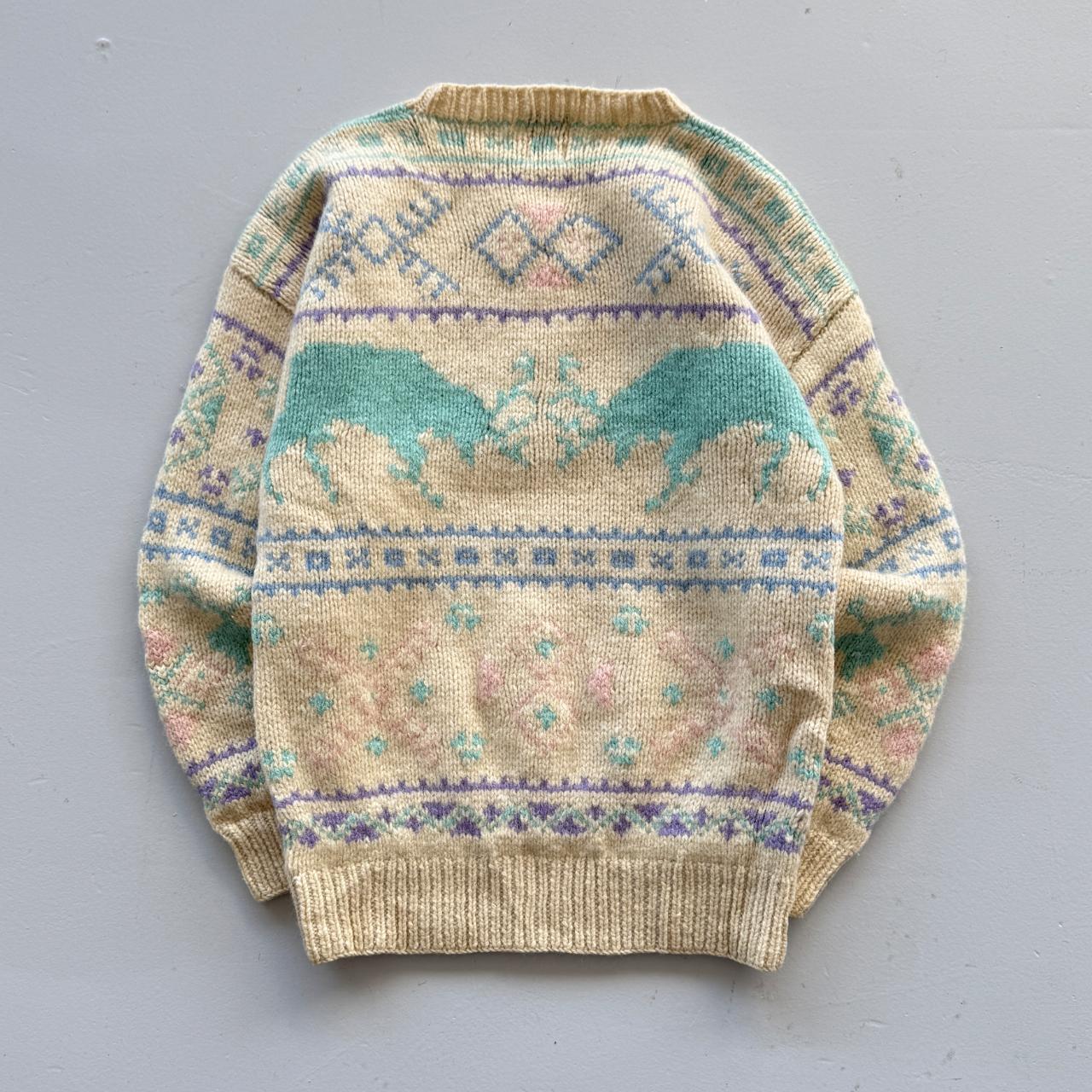 Cream Western Inspired Shetland Heavy Knit 80's Woollen Jumper - Small