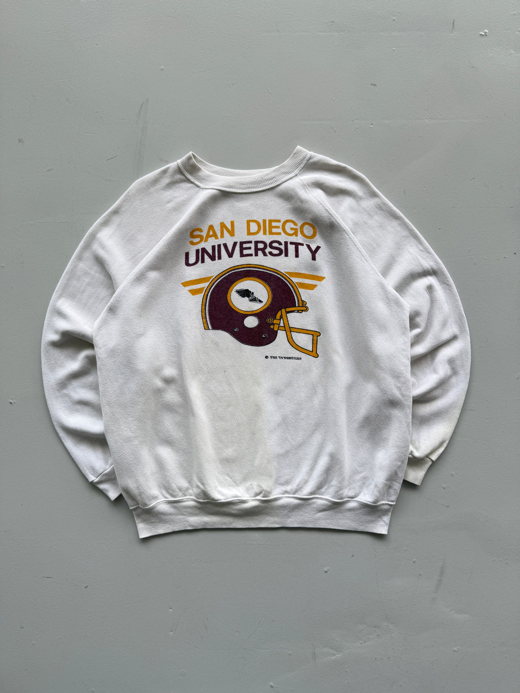 White San Diego College Football 80's Vintage Graphic T-Shirt - Medium
