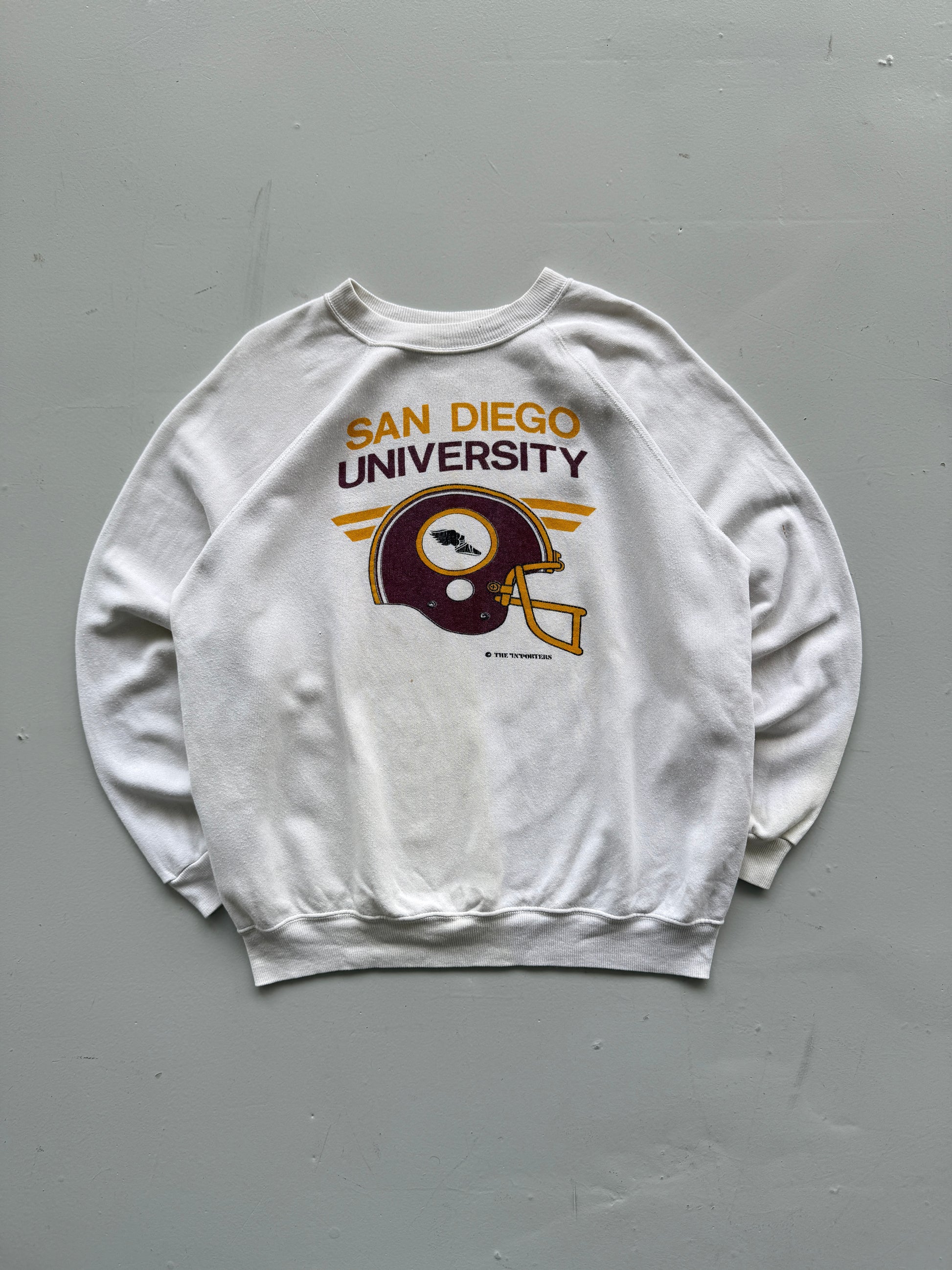White San Diego College Football 80's Vintage Graphic T-Shirt - Medium