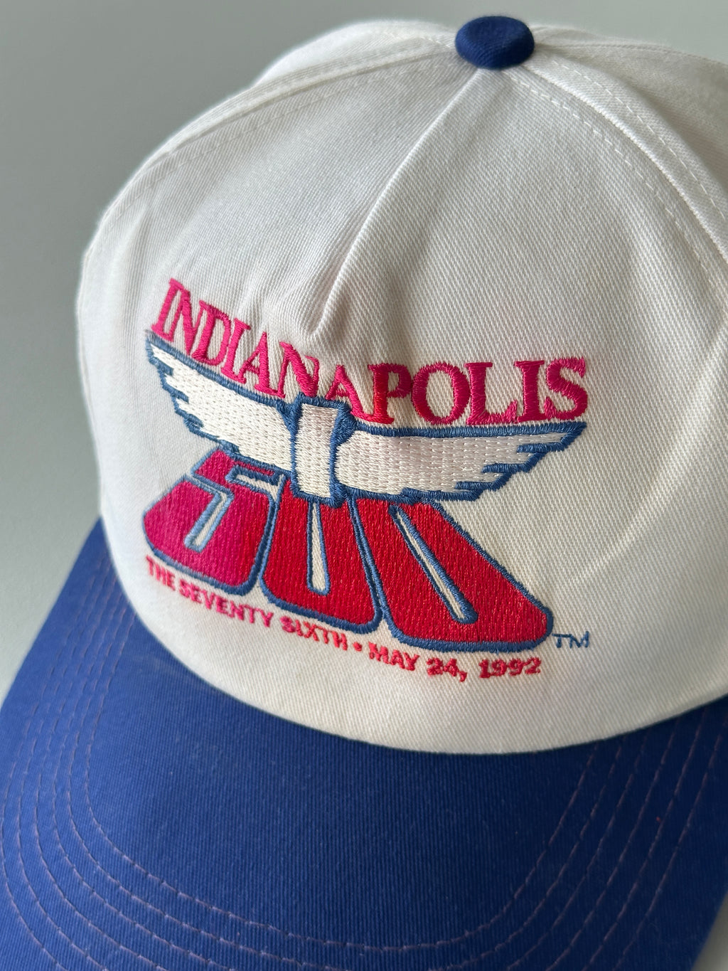 White / Navy Indianapolis 500 1992 Vintage SnapBack Trucker Cap