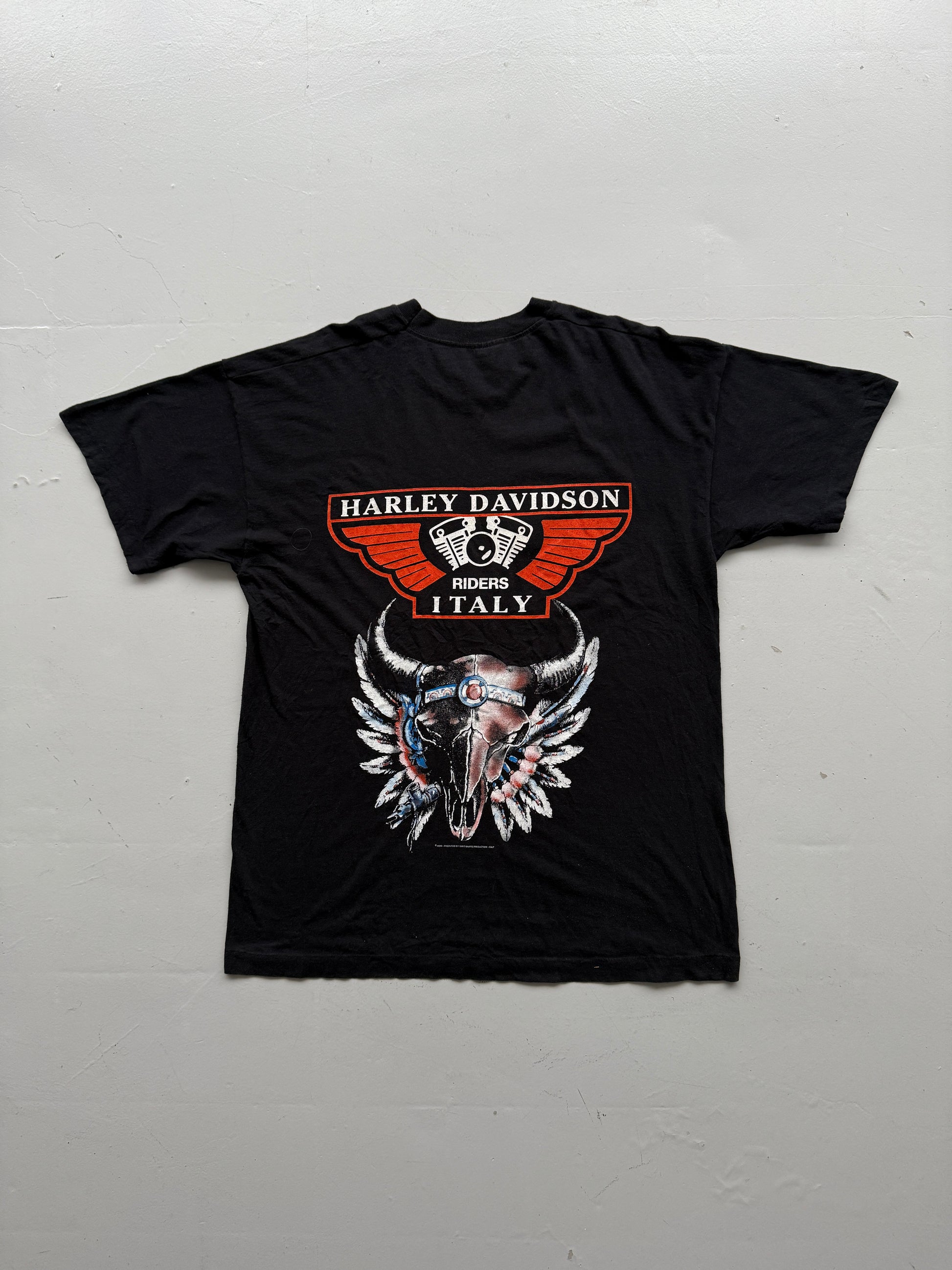Black Italian Harley Davidson Vintage T-Shirt 90's - Large