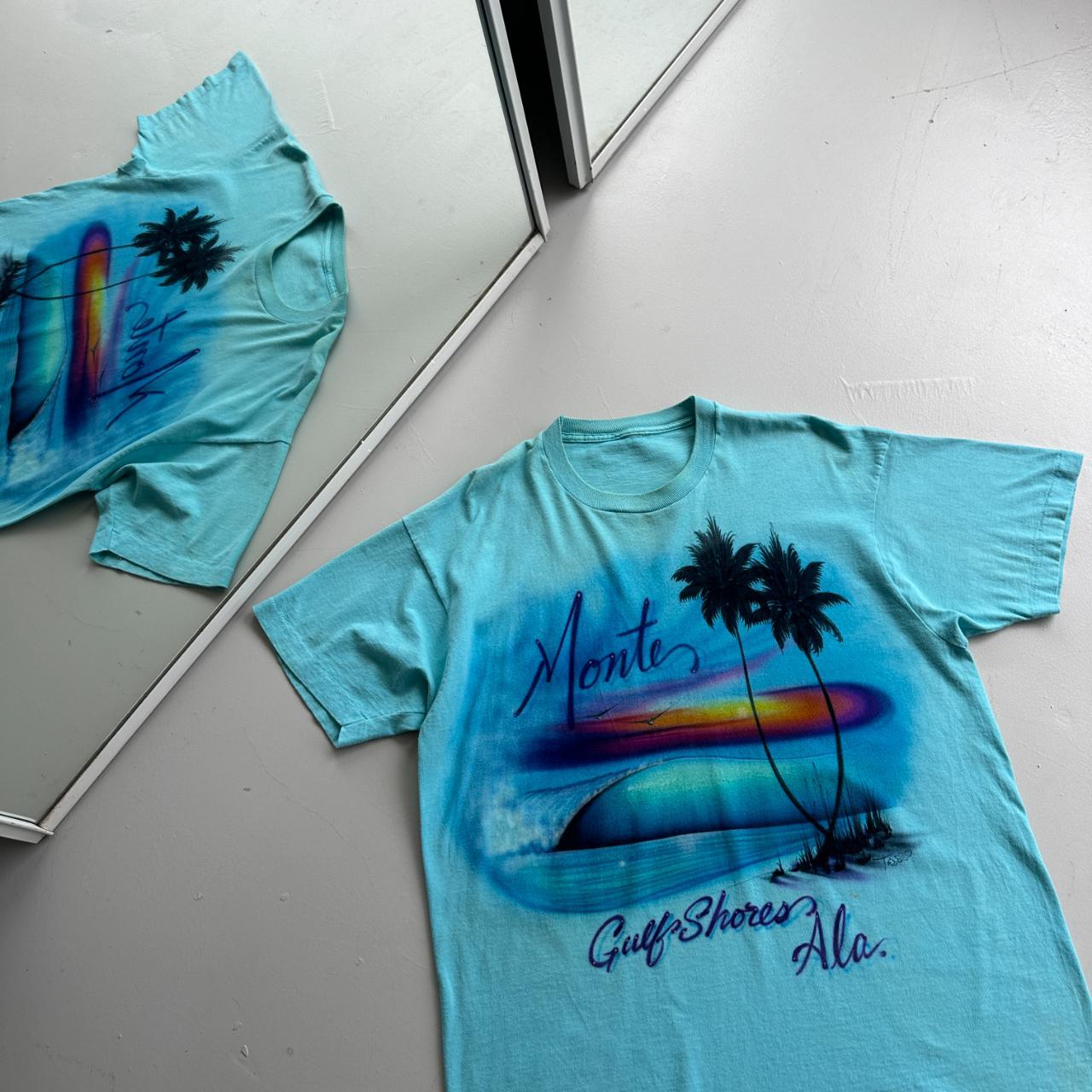 Blue Airbrushed Monte Tourist 90s Vintage T-shirt - XL