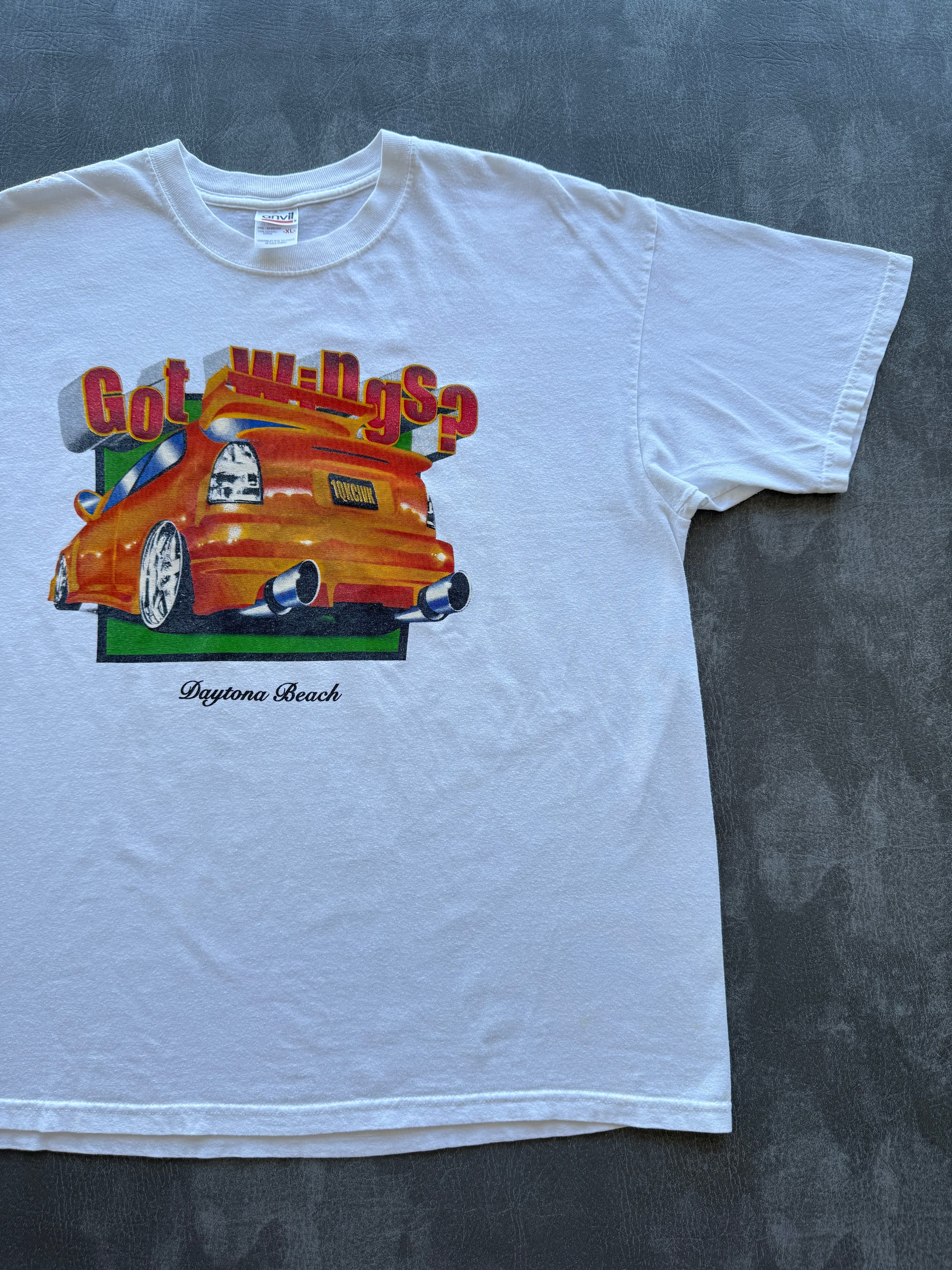 White Got Wings? Daytona Beach Y2K Vintage Car Graphic T-Shirt - XL