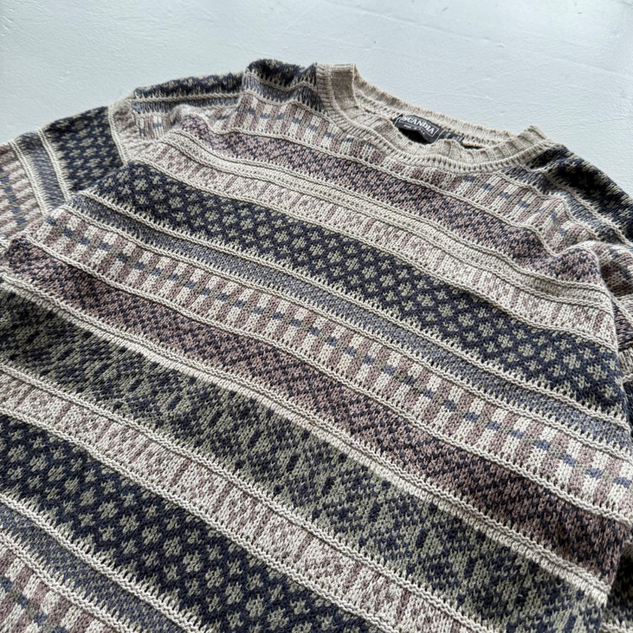 Brown Striped 90’s Vintage Geometric Knit Jumper - Large
