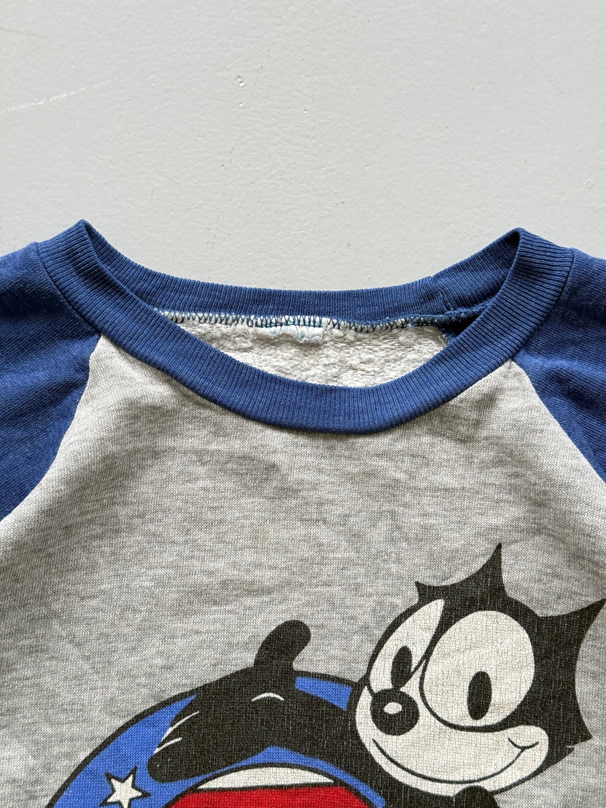 Grey Felix 80's Vintage Graphic Cartoon Raglan Sleeve Sweatshirt - Small