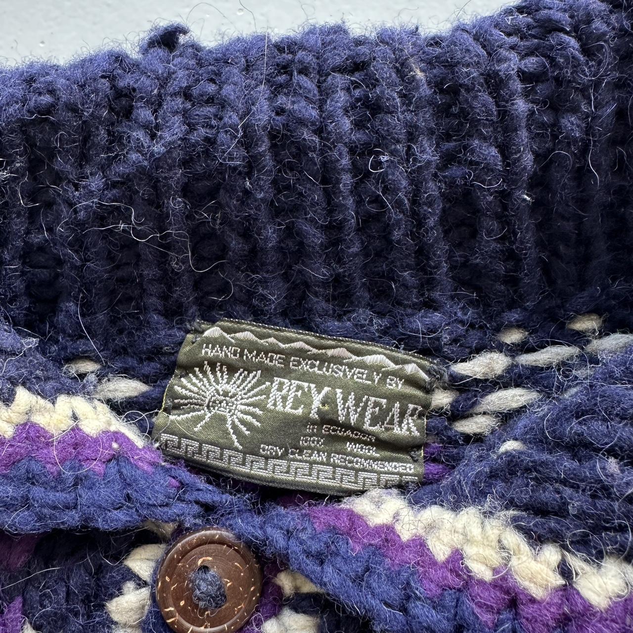 Purple Multicoloured 80s Vintage Rey Wear Woollen Ecuadorian Knit Wool Sweatshirt - 2XL