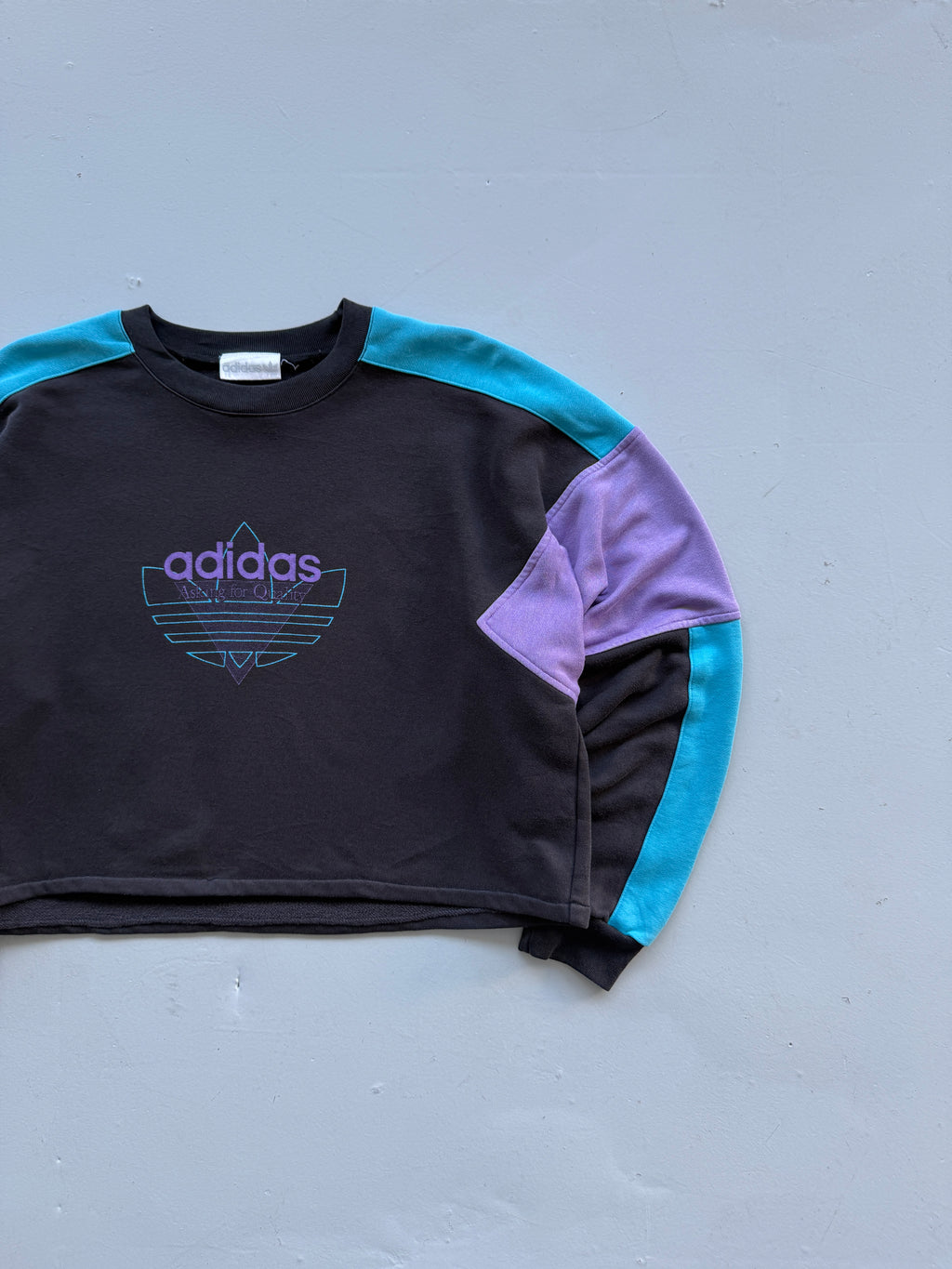 Adidas Colour Block Trefoil 90's Vintage Cropped Sweatshirt - 10/12