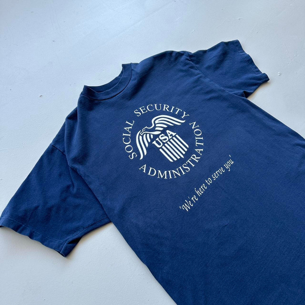 Navy Social Secuirty 90s Vintage T-shirt - Large