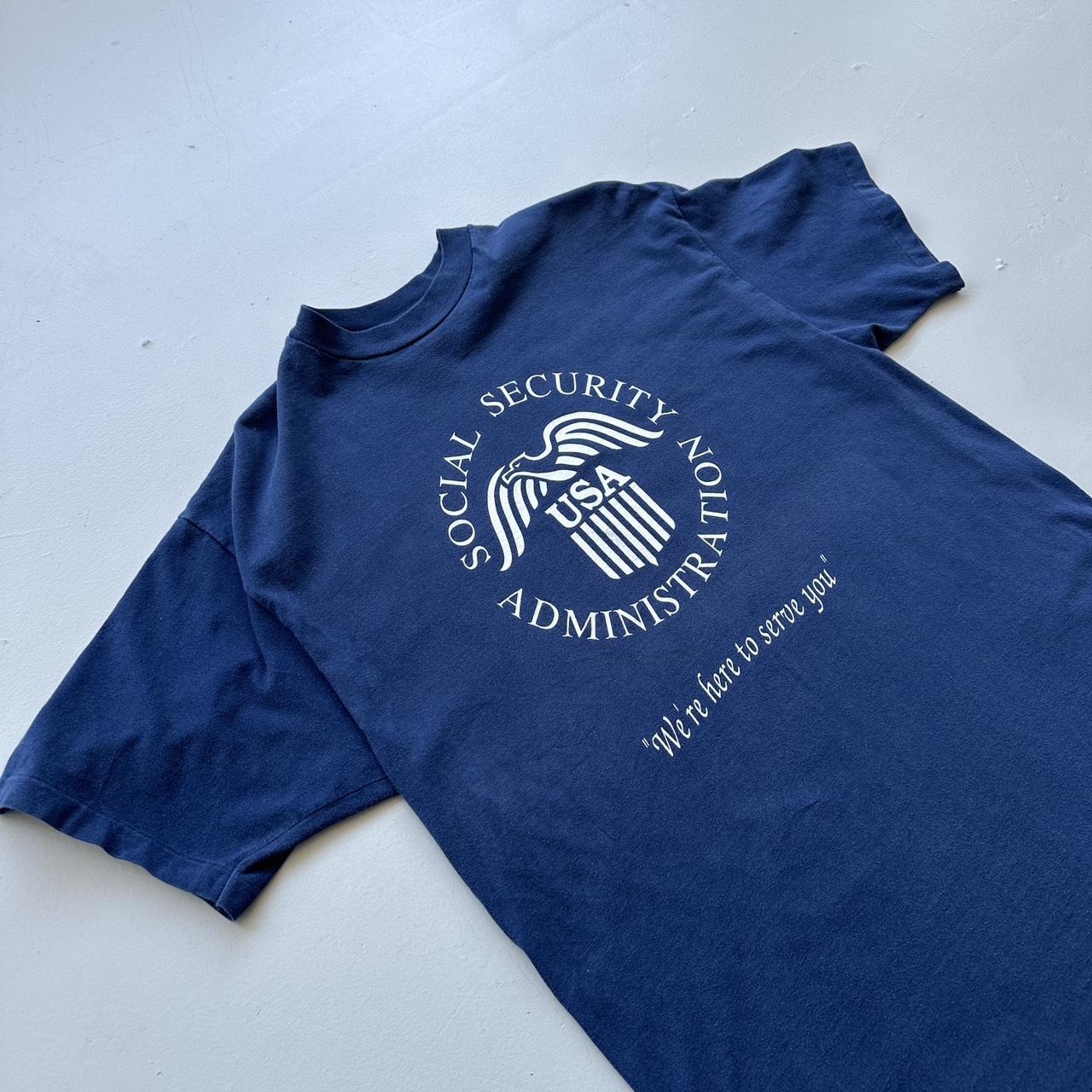Navy Social Secuirty 90s Vintage T-shirt - Large