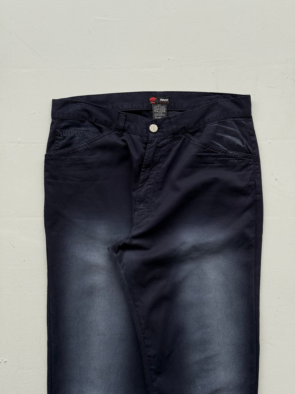 Navy Blue Versace Y2K Vintage Low Rise Faded Trousers - UK 14