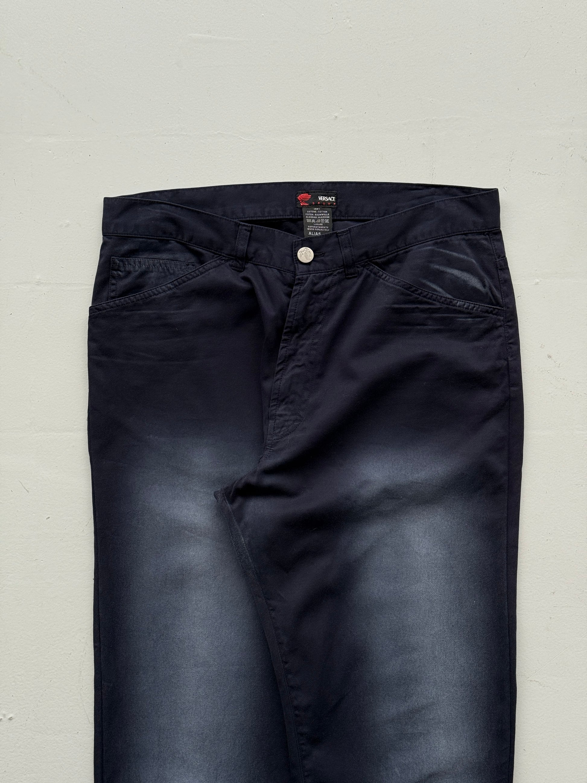 Navy Blue Versace Y2K Vintage Low Rise Faded Trousers - UK 14