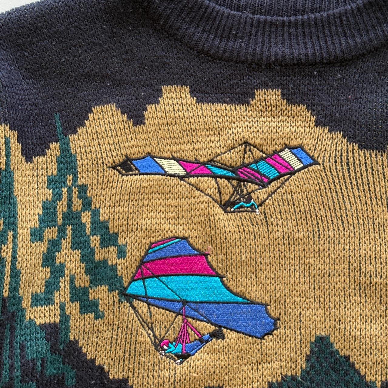 Navy 90s Vintage Knitted Outdoors Hang Gliding Sweatshirt - Large