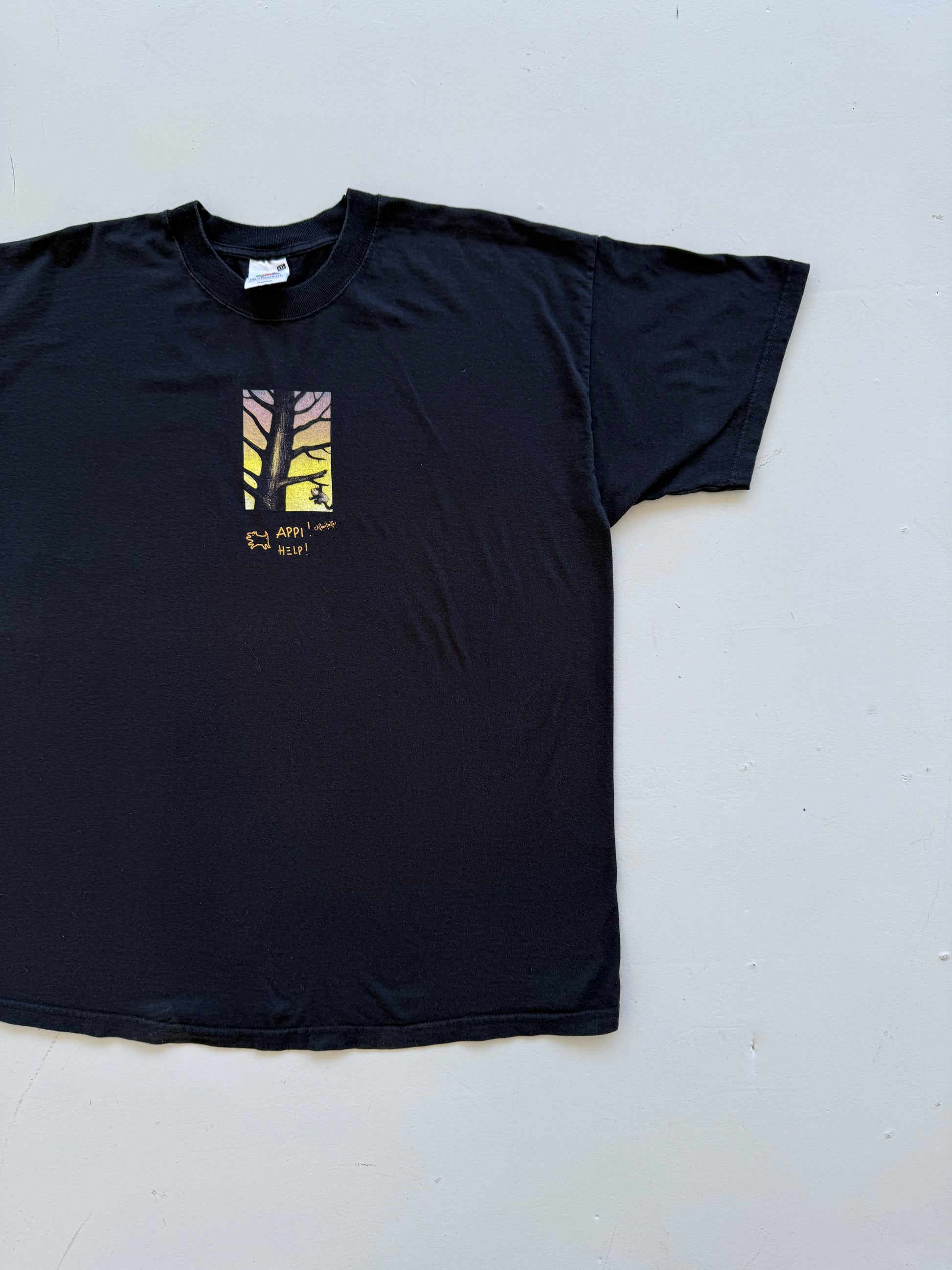 Black Appi 00's Vintage Illustration Graphic T-Shirt - XL
