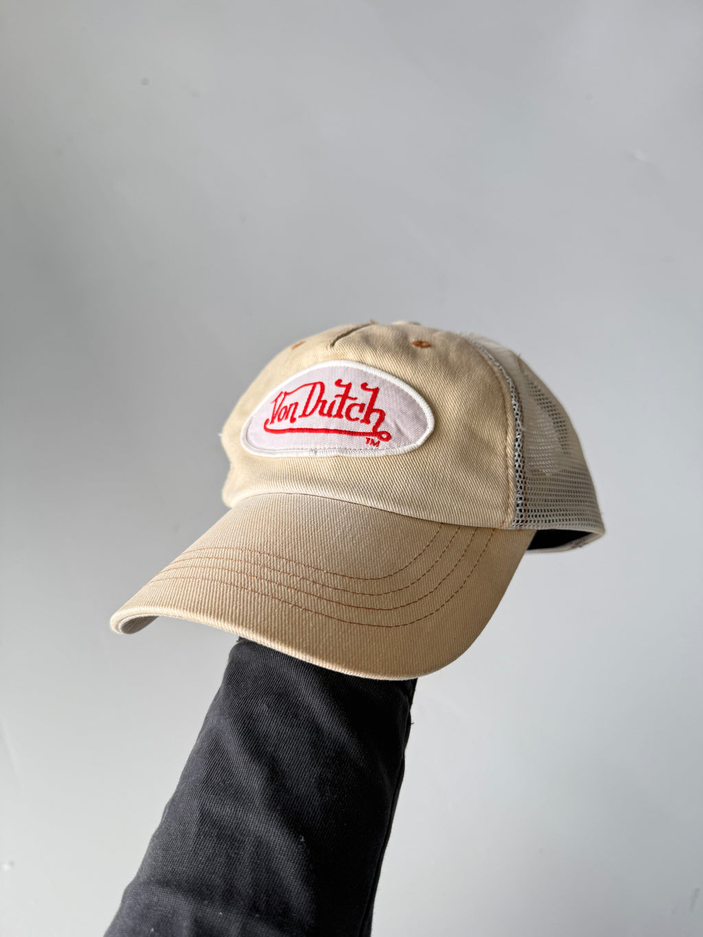 Cream Von Dutch Vintage Canvas and Mesh SnapBack Trucker Cap