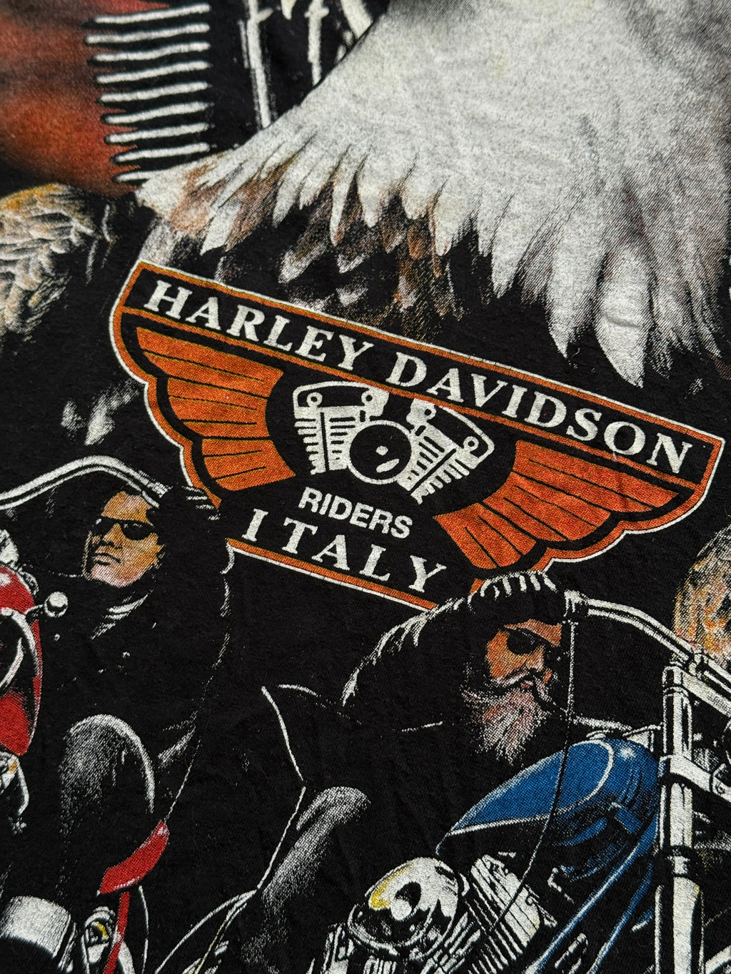 Black Italian Harley Davidson Vintage T-Shirt 90's - Large