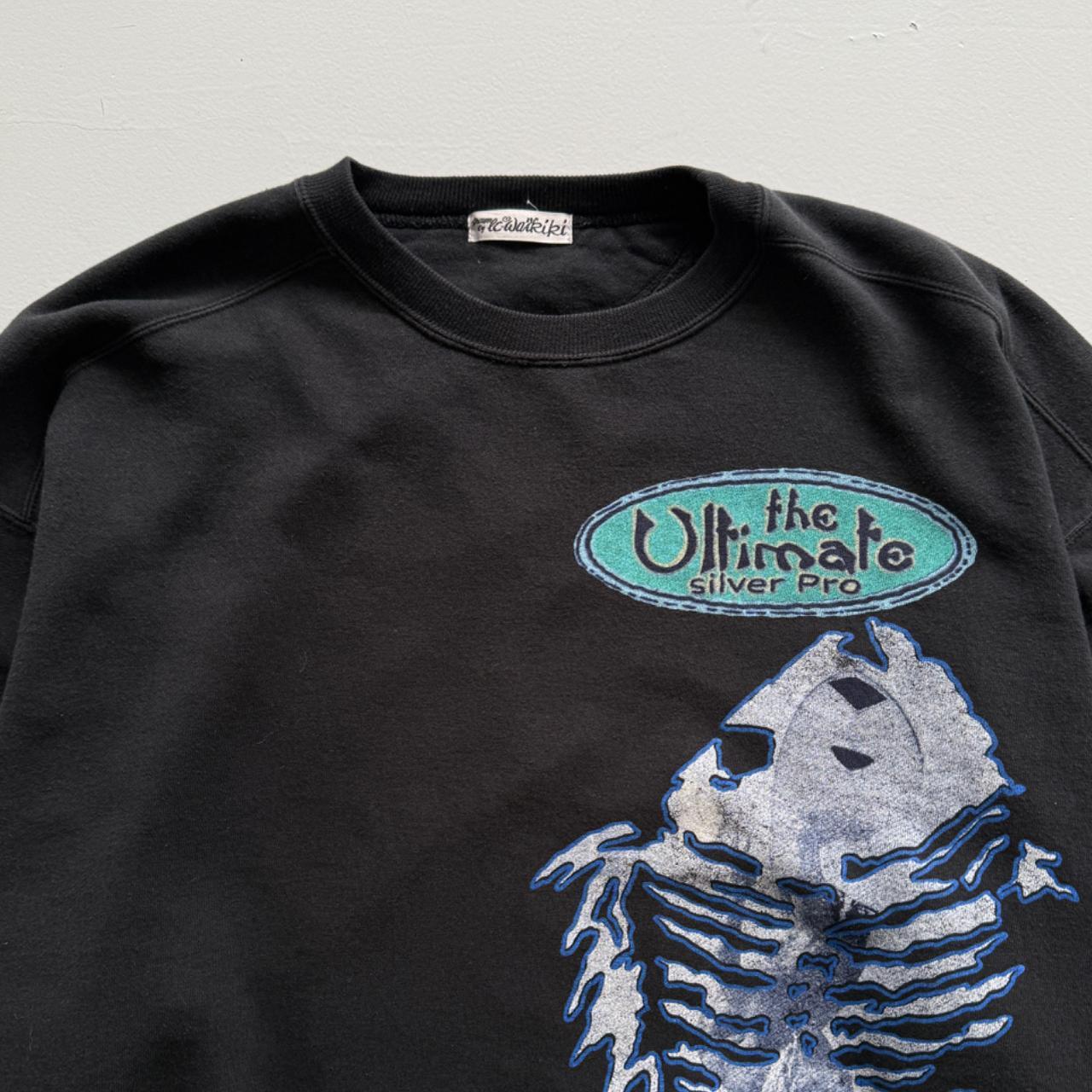 Faded Black Ocean Rave 90s Vintage Graphic Sweatshirt - XL