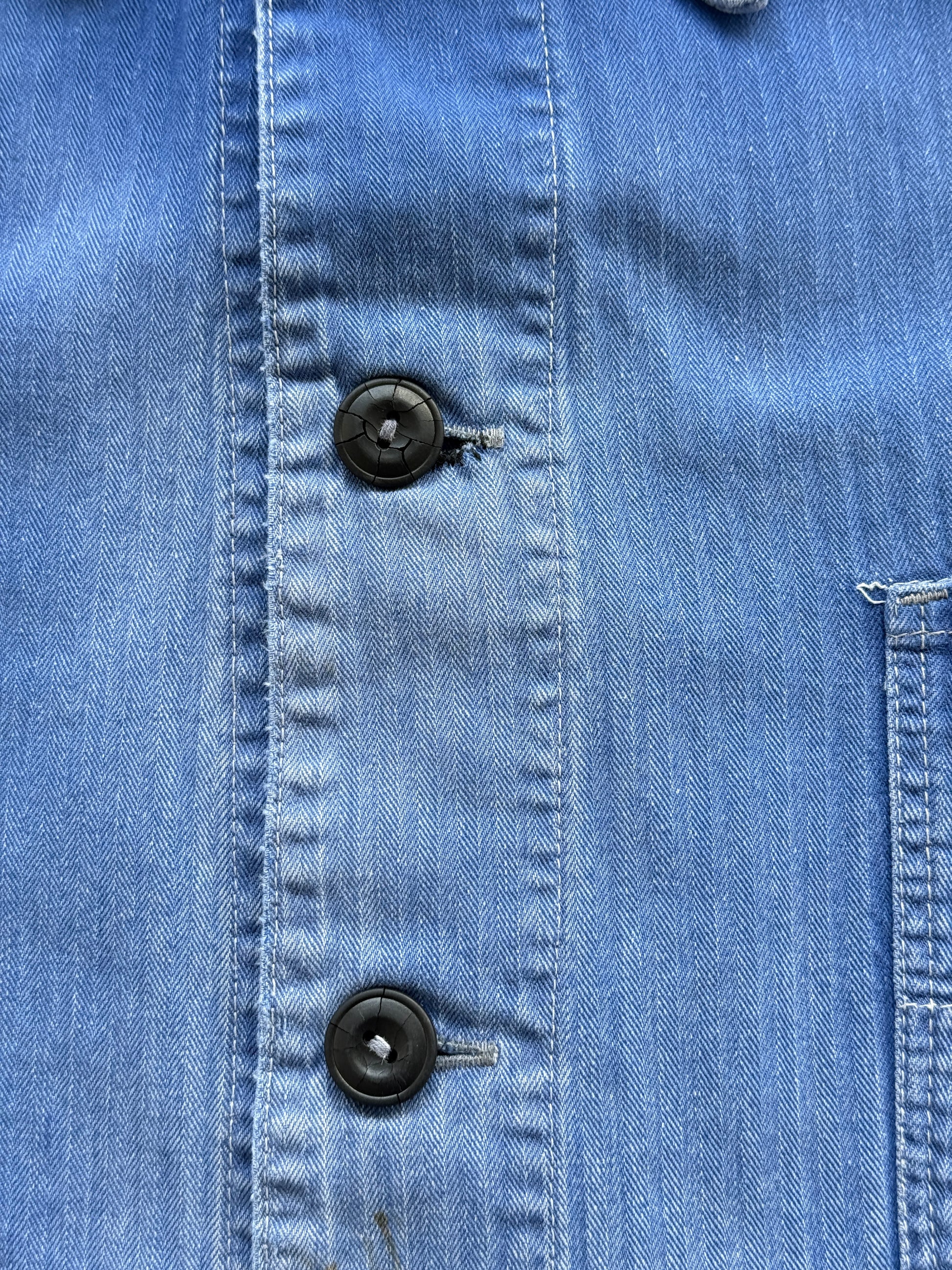 Faded Blue Herringbone French Vintage Workwear Chore Jacket CH385 - Medium