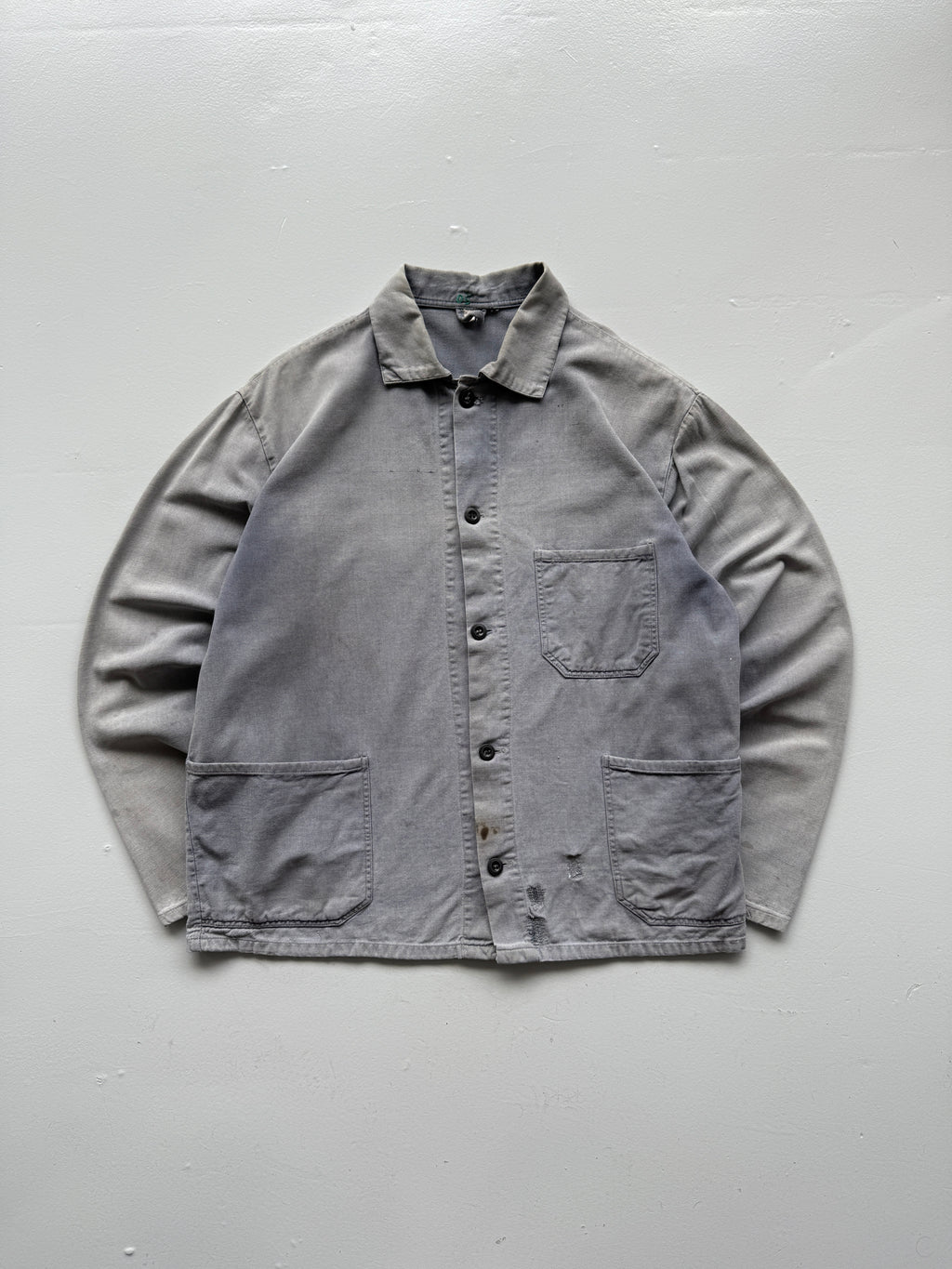 Thrashed Faded Grey Chore Jacket 80's Vintage French Workwear CH155 - Medium