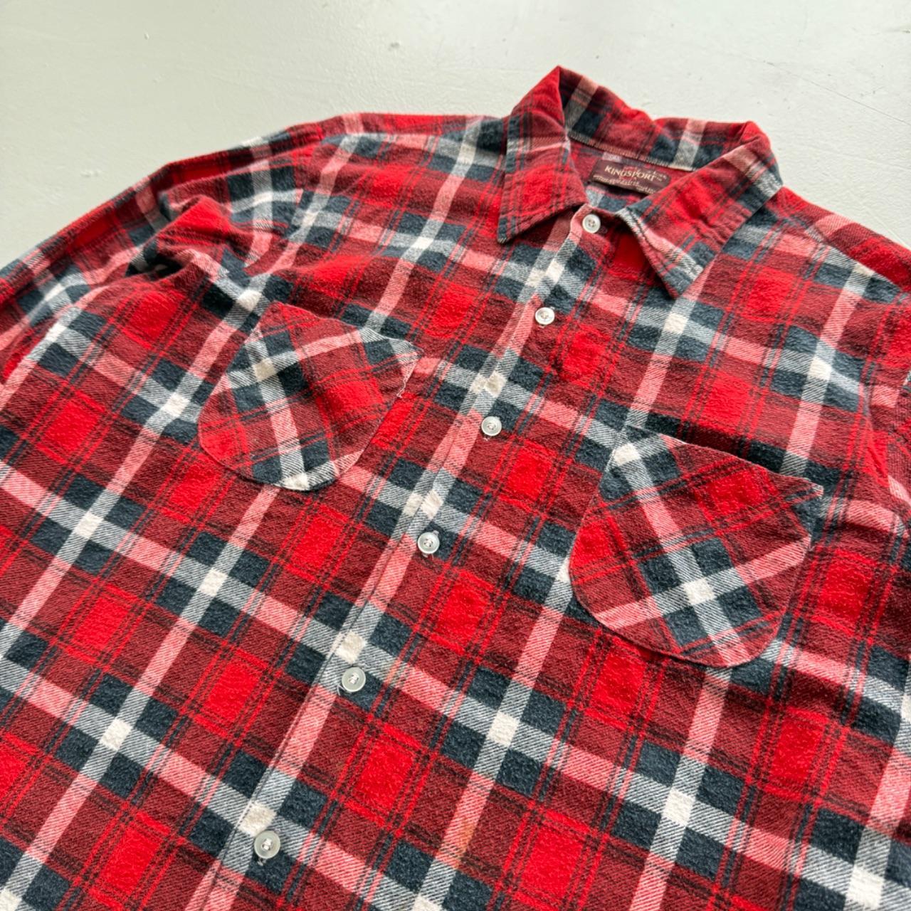 Red and Navy Checkered Kingsport 90s Vintage Long Sleeve Shirt - XL