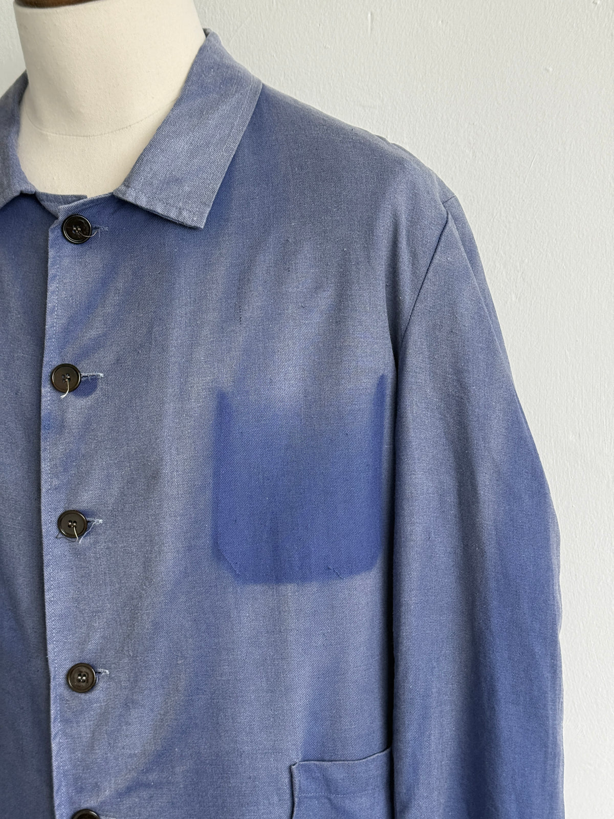 Blue French 1970's Vintage Workwear Chore Jacket Ghost Pocket CH388 - Medium