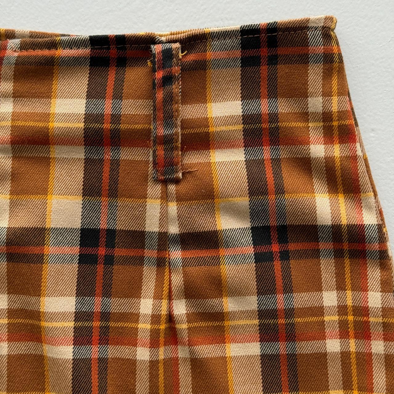 Brown Checkered Vintage Mini Skirt - W26 L16 Size 6