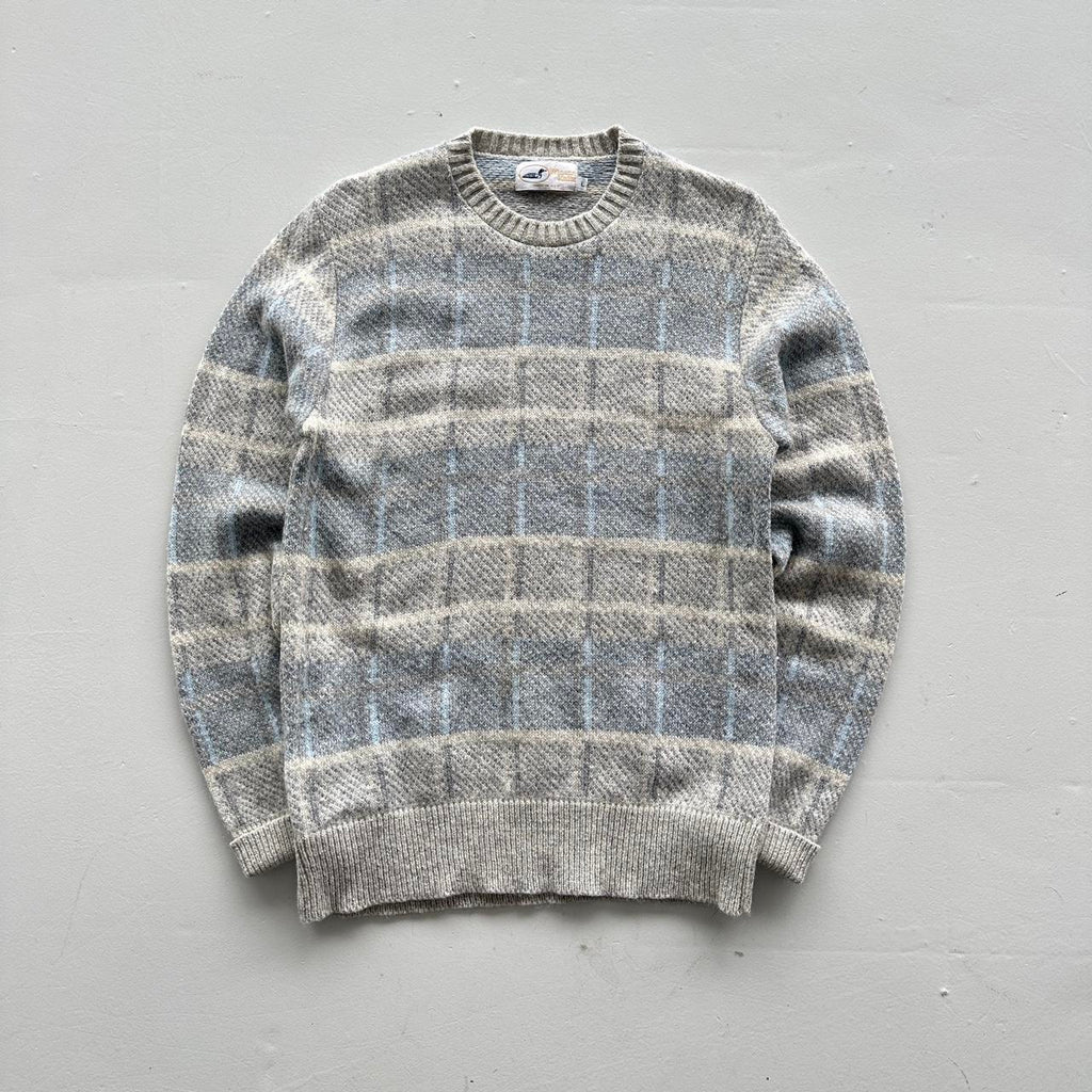Grey / Blue 90's Vintage Woollen Jumper - Medium