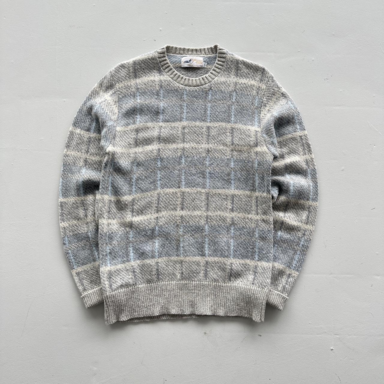 Grey / Blue 90's Vintage Woollen Jumper - Medium