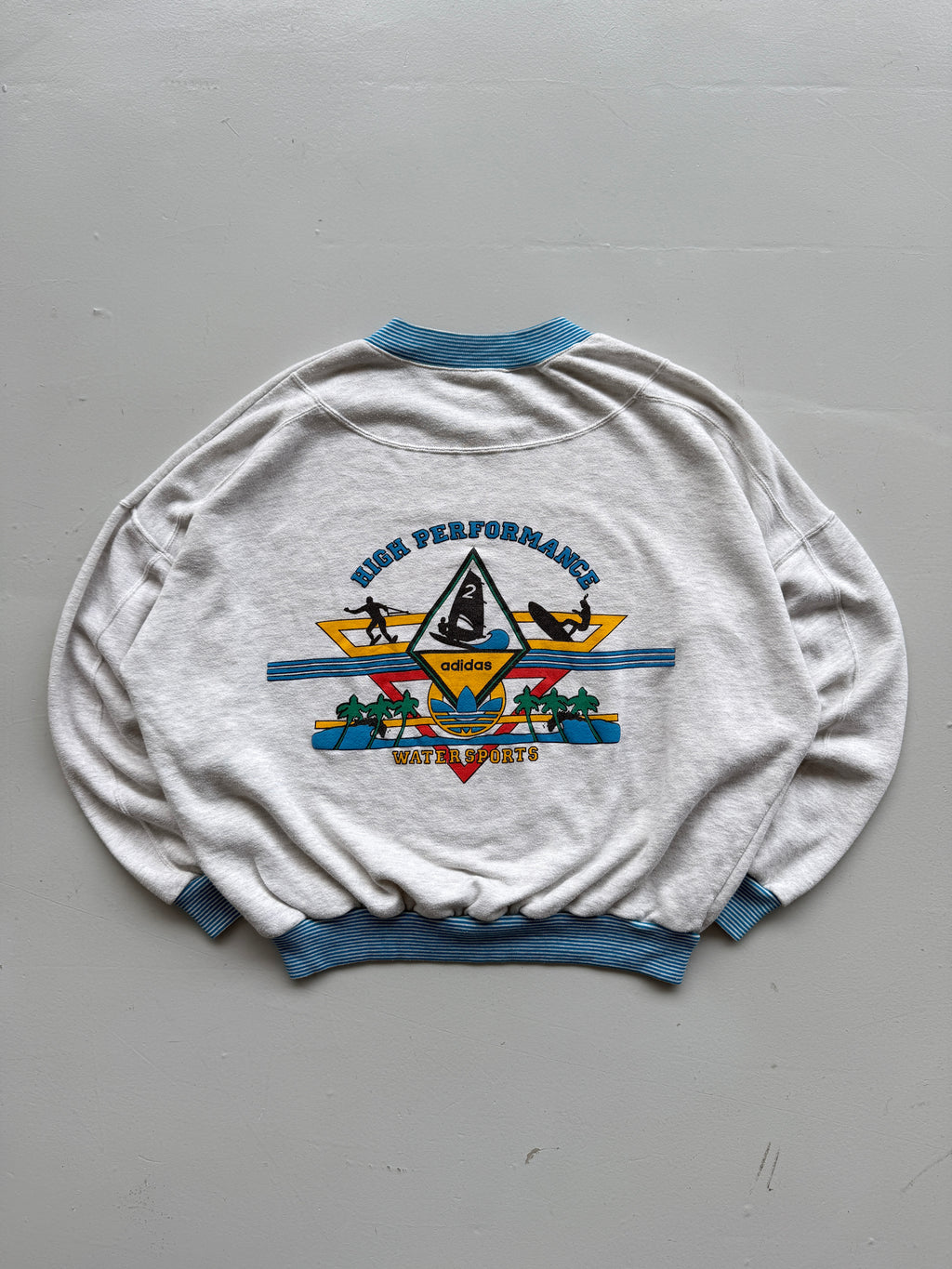 Grey Adidas 80's Vintage Graphic Water Sports Sweatshirt Jumper - Large
