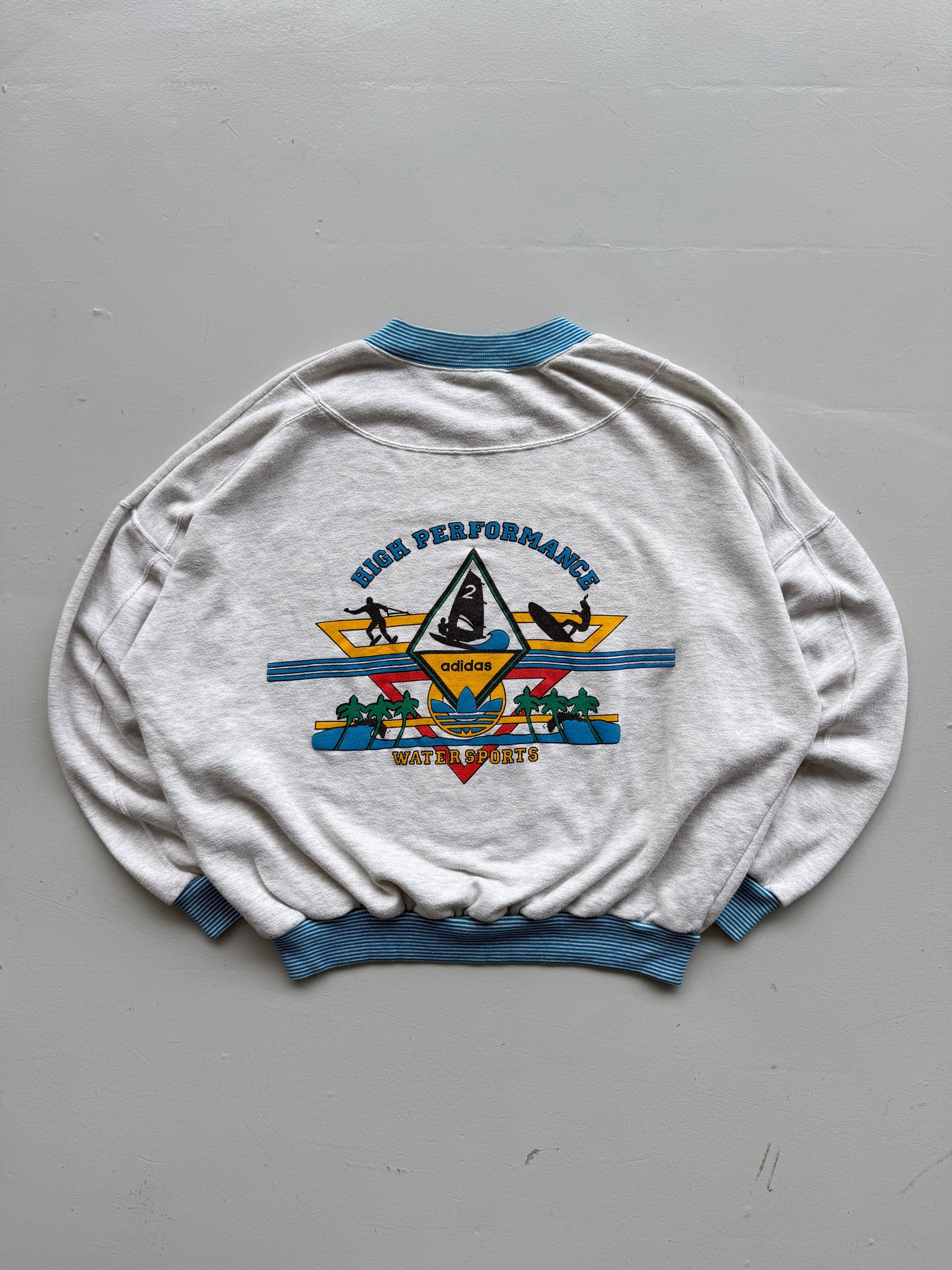 Grey Adidas 80's Vintage Graphic Water Sports Sweatshirt Jumper - Large