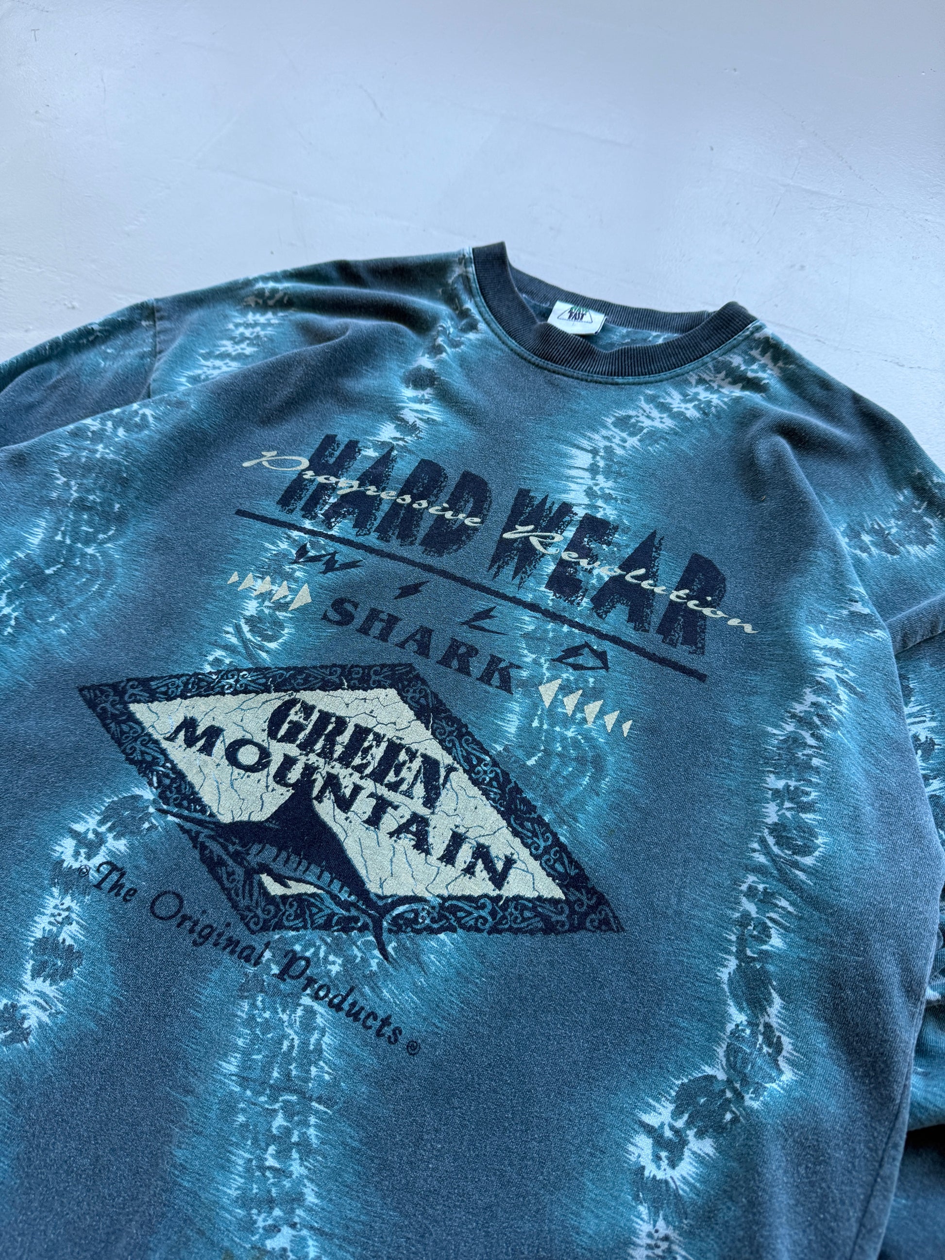 Blue Tie-Dye Green Mountain 90's Long Sleeve Surfer T-Shirt - Large