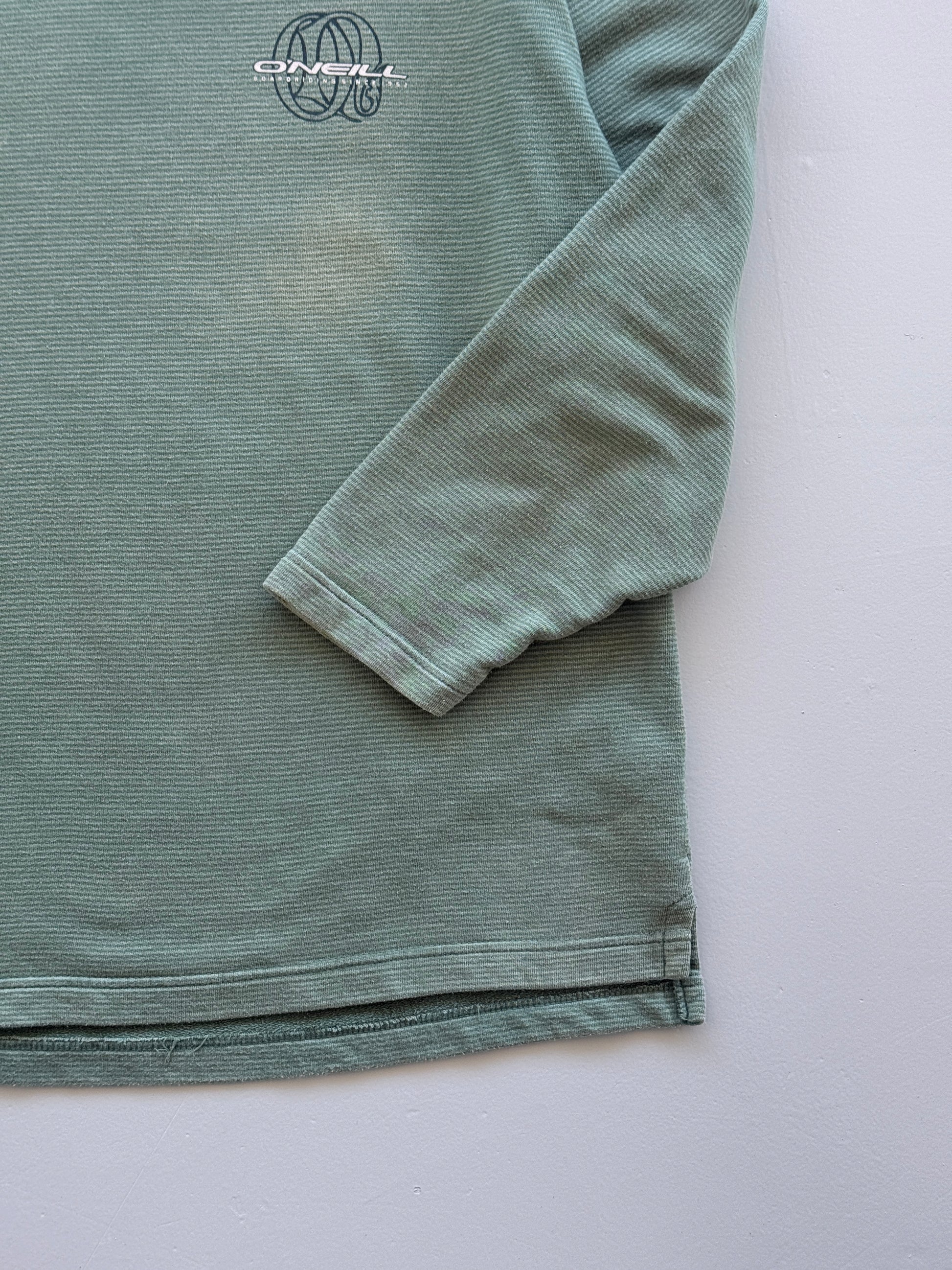 Green Striped O'Neill 90's Vintage Sun Faded Surfer Graphic Sweatshirt - XL