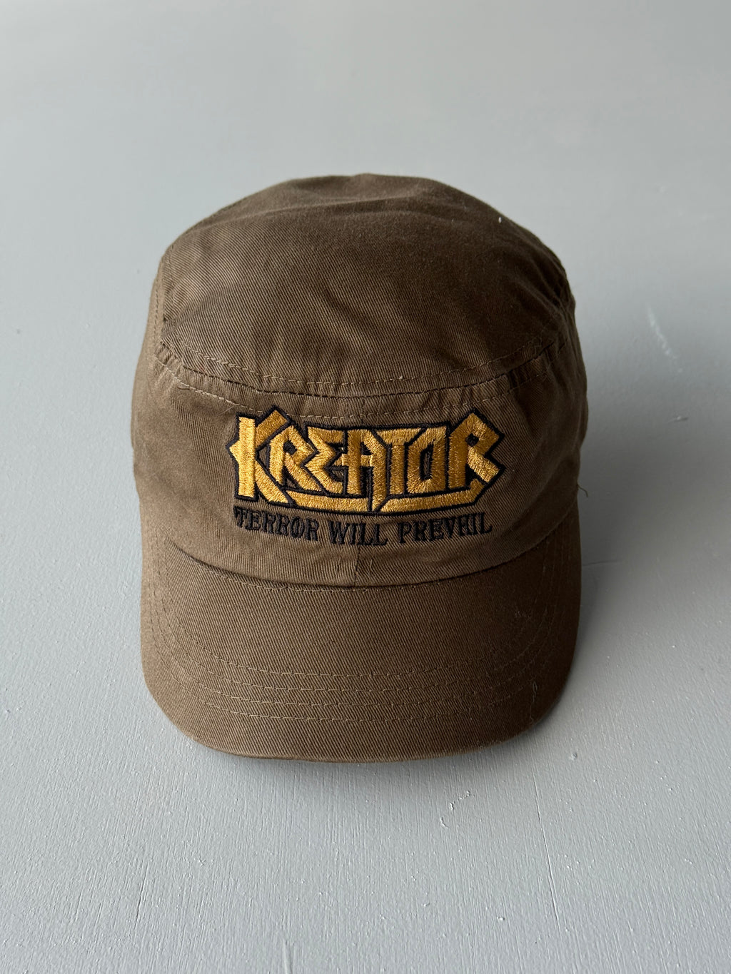 Brown Metal Band Kreator Y2K Cadet Cap Military Style 00's Grunge Aesthetic